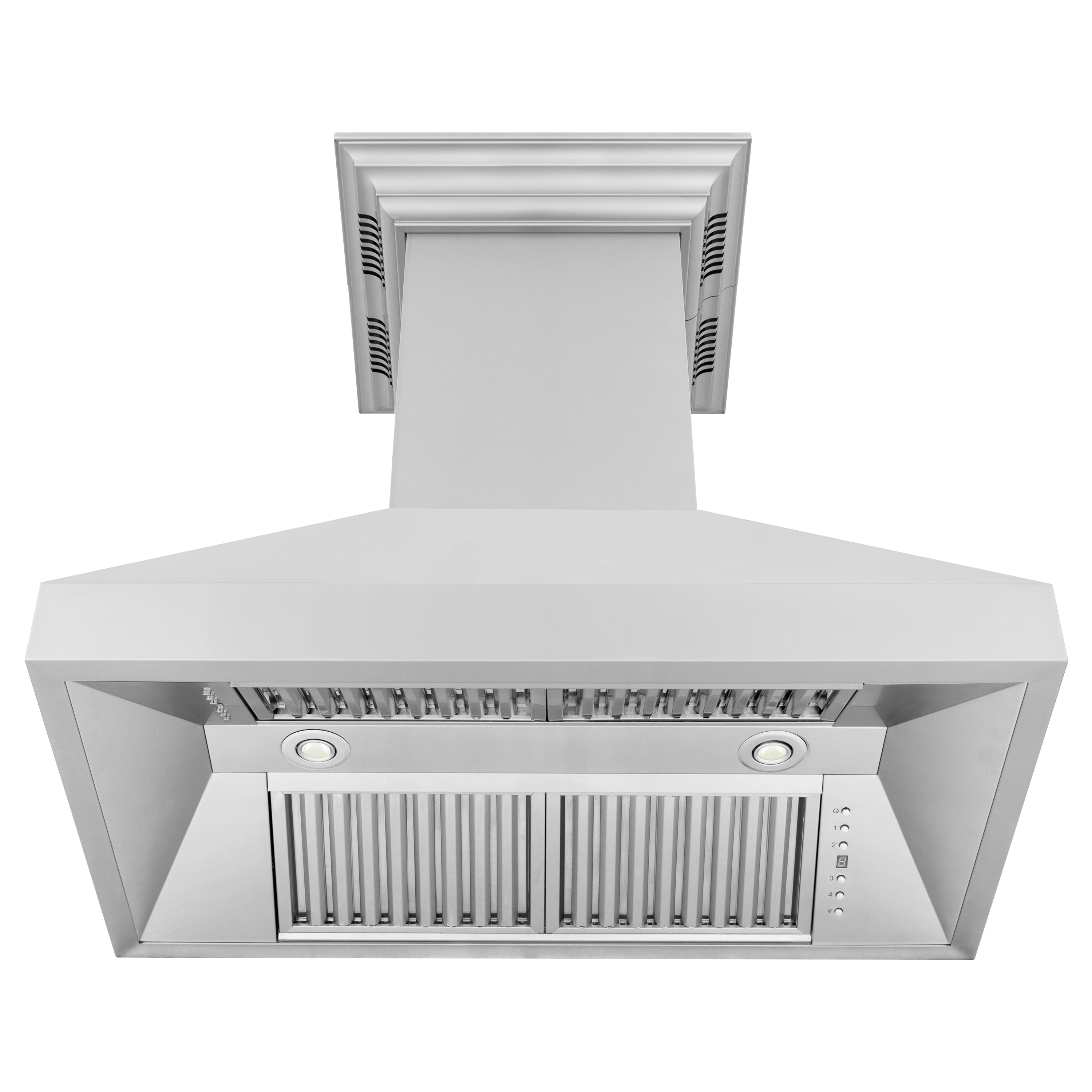 36 in. ZLINE CrownSound⢠Ducted Vent Island Mount Range Hood in Stainless Steel with Built-in Bluetooth Speakers (597iCRN-BT-36)