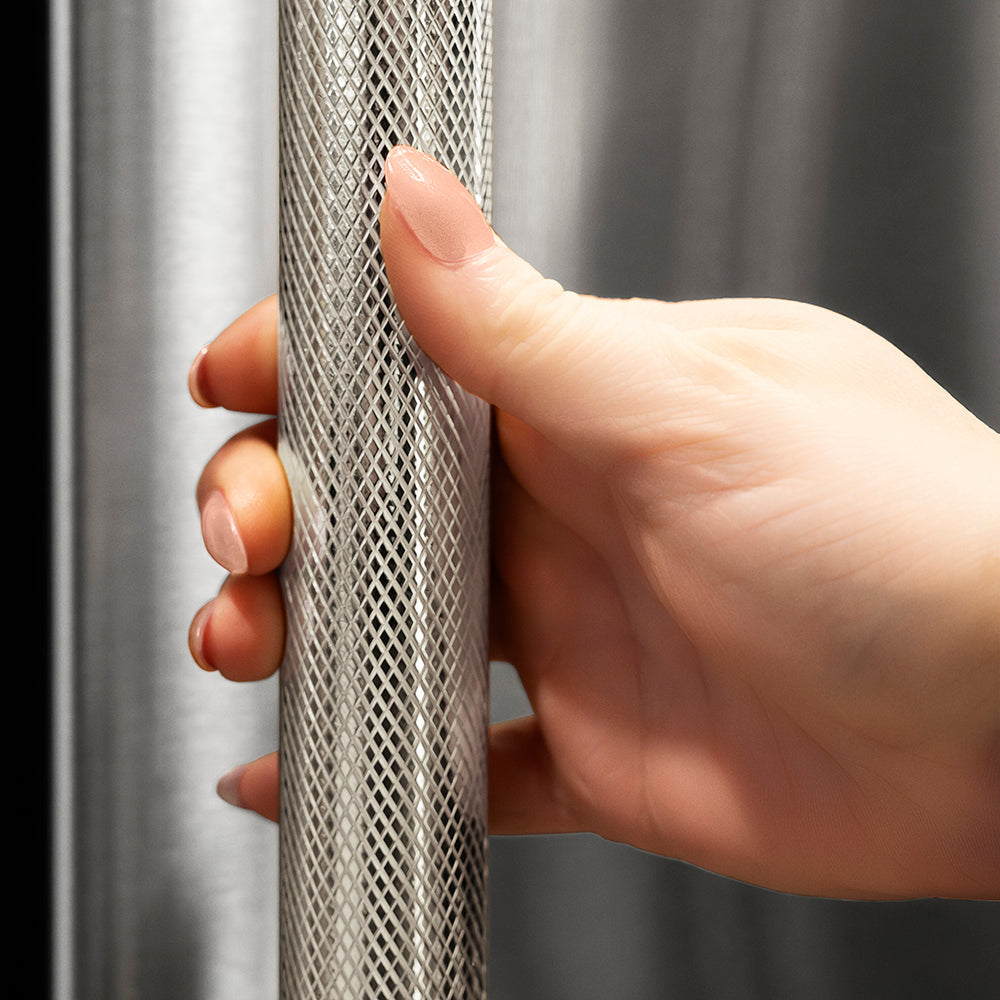 ZLINE Autograph Edition 36 in. 19.8 cu. ft. Built-In Bottom Freezer Refrigerator with Water Dispenser and Ice Maker in Stainless Steel with Graphite Gray Interior and Polished Nickel Helix Handles (GRBITZ-30436KPN)