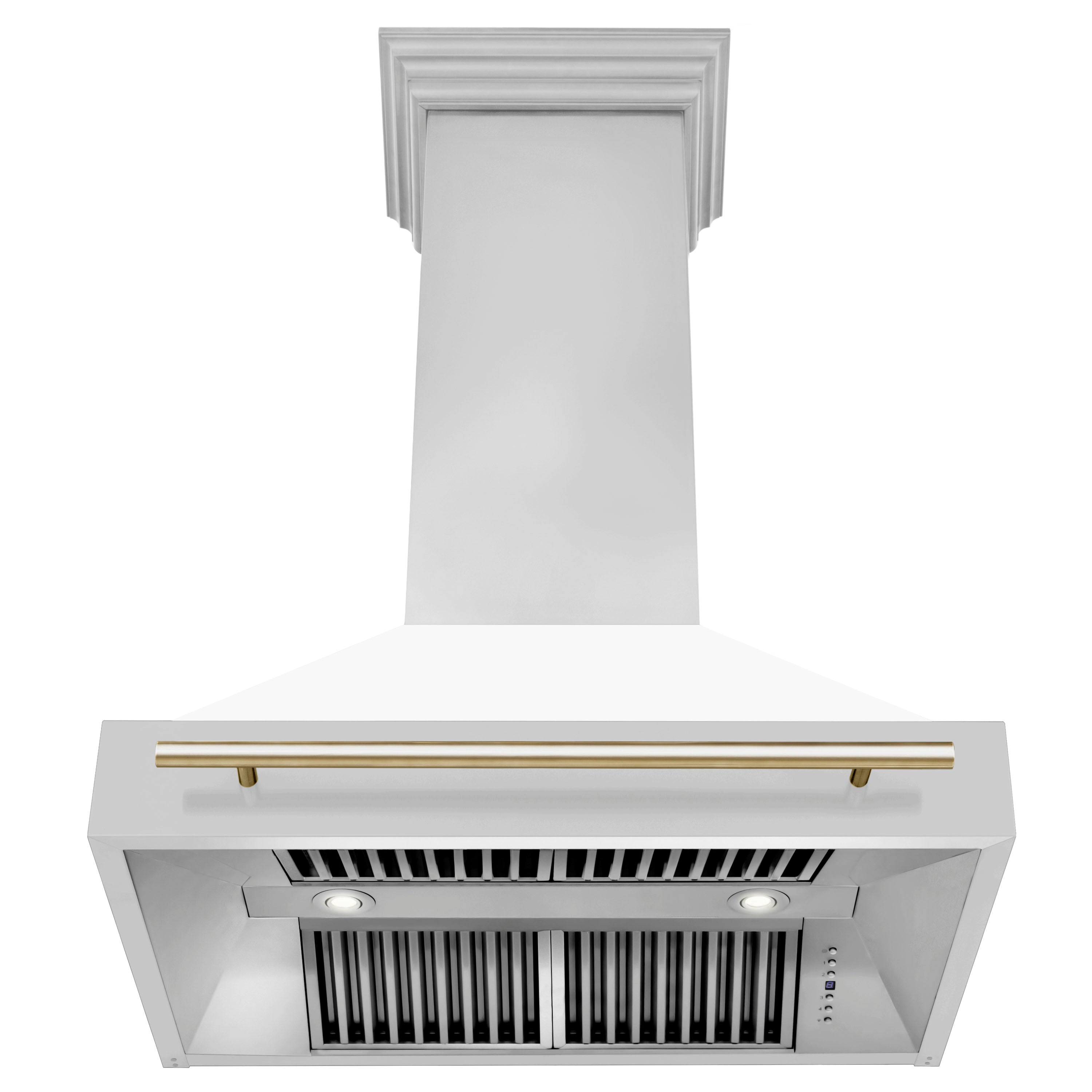 ZLINE Autograph Edition 36 in. Stainless Steel Range Hood with White Matte Shell and Polished Gold Handle (8654STZ-WM36-G)