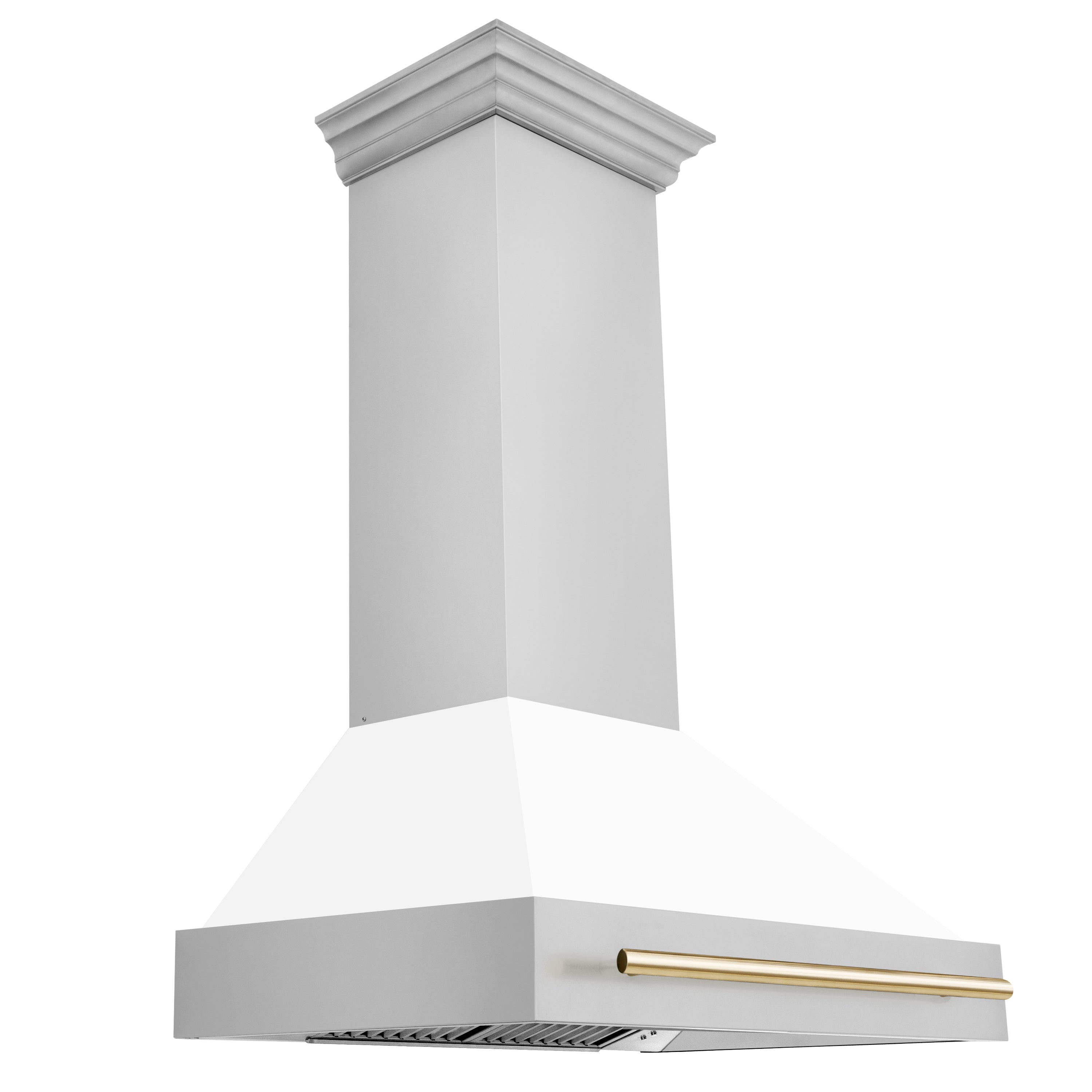 ZLINE Autograph Edition 36 in. Stainless Steel Range Hood with White Matte Shell and Polished Gold Handle (8654STZ-WM36-G)