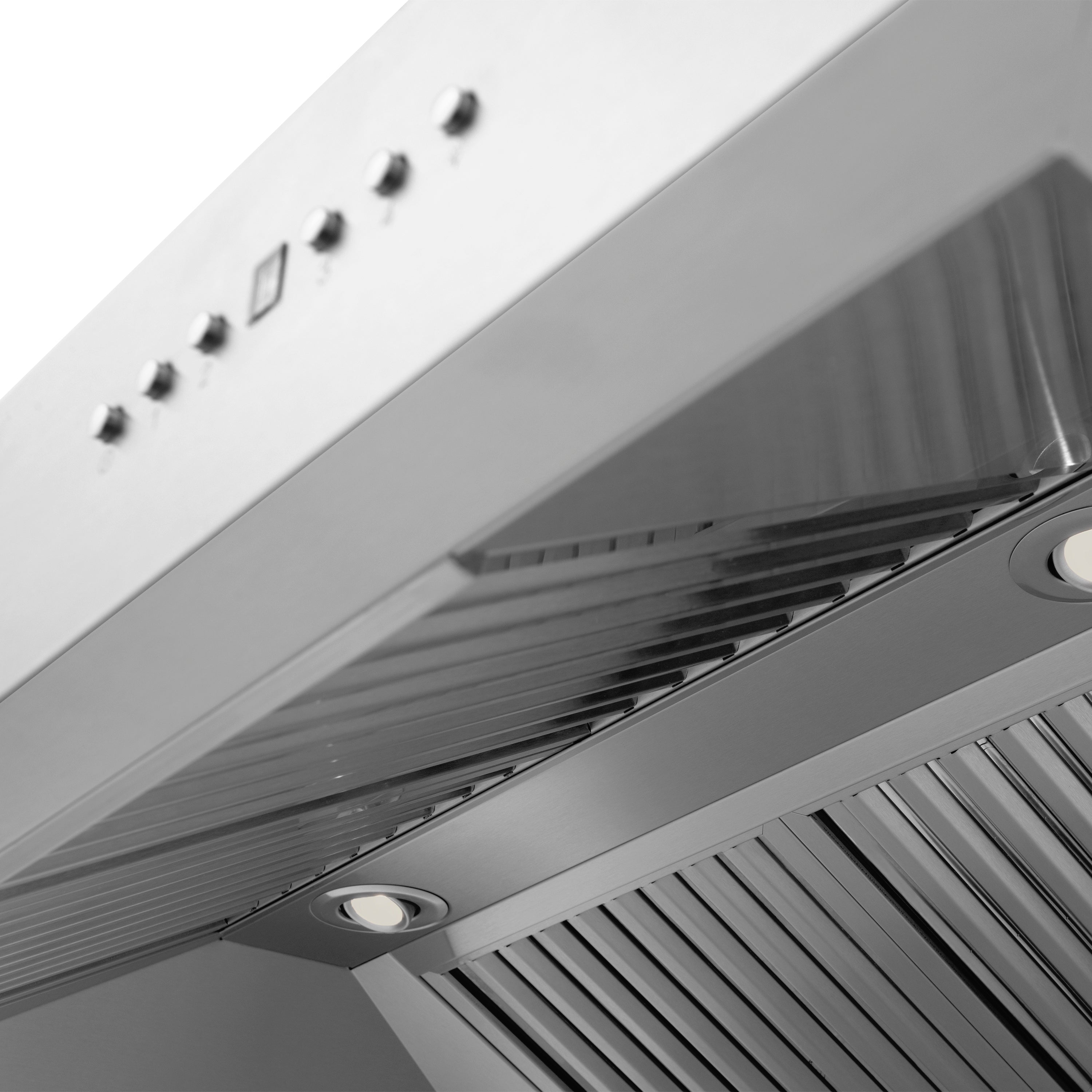 36" ZLINE CrownSoundâ¢Ducted Vent Wall Mount Range Hood in Stainless Steel with Built-in Bluetooth Speakers (697CRN-BT-36)