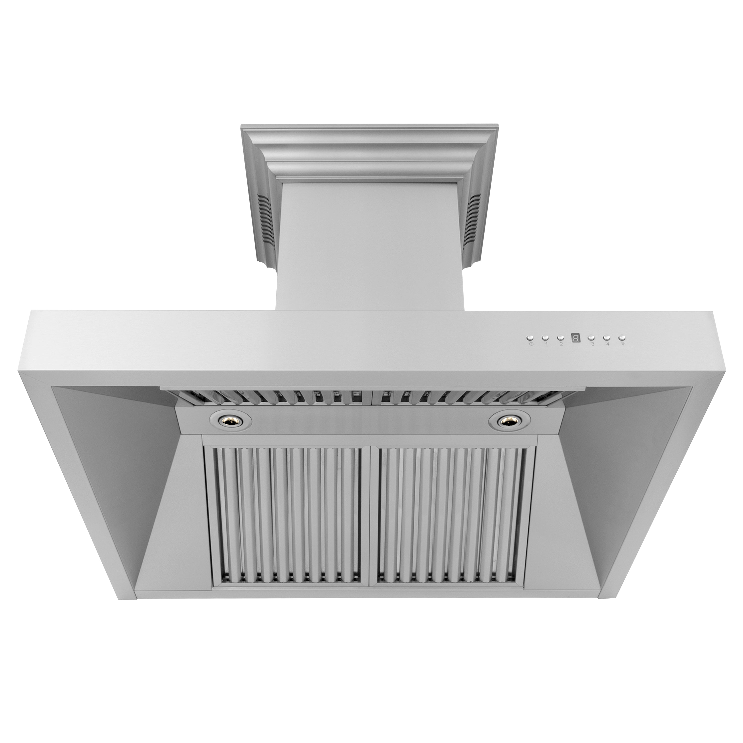 36" ZLINE CrownSoundâ¢Ducted Vent Wall Mount Range Hood in Stainless Steel with Built-in Bluetooth Speakers (697CRN-BT-36)