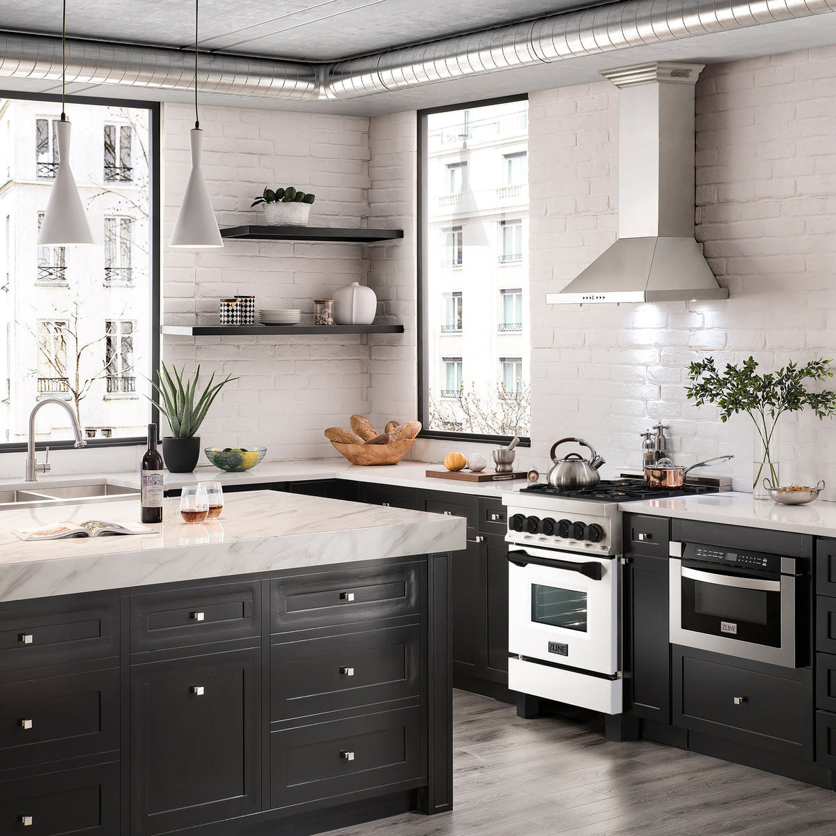 ZLINE Autograph Edition 24 in. 2.8 cu. ft. Legacy Dual Fuel Range with 4 Burner Gas Cooktop and Electric Convection Oven in Stainless Steel and Champagne Bronze Accents (RAZ-24-CB)