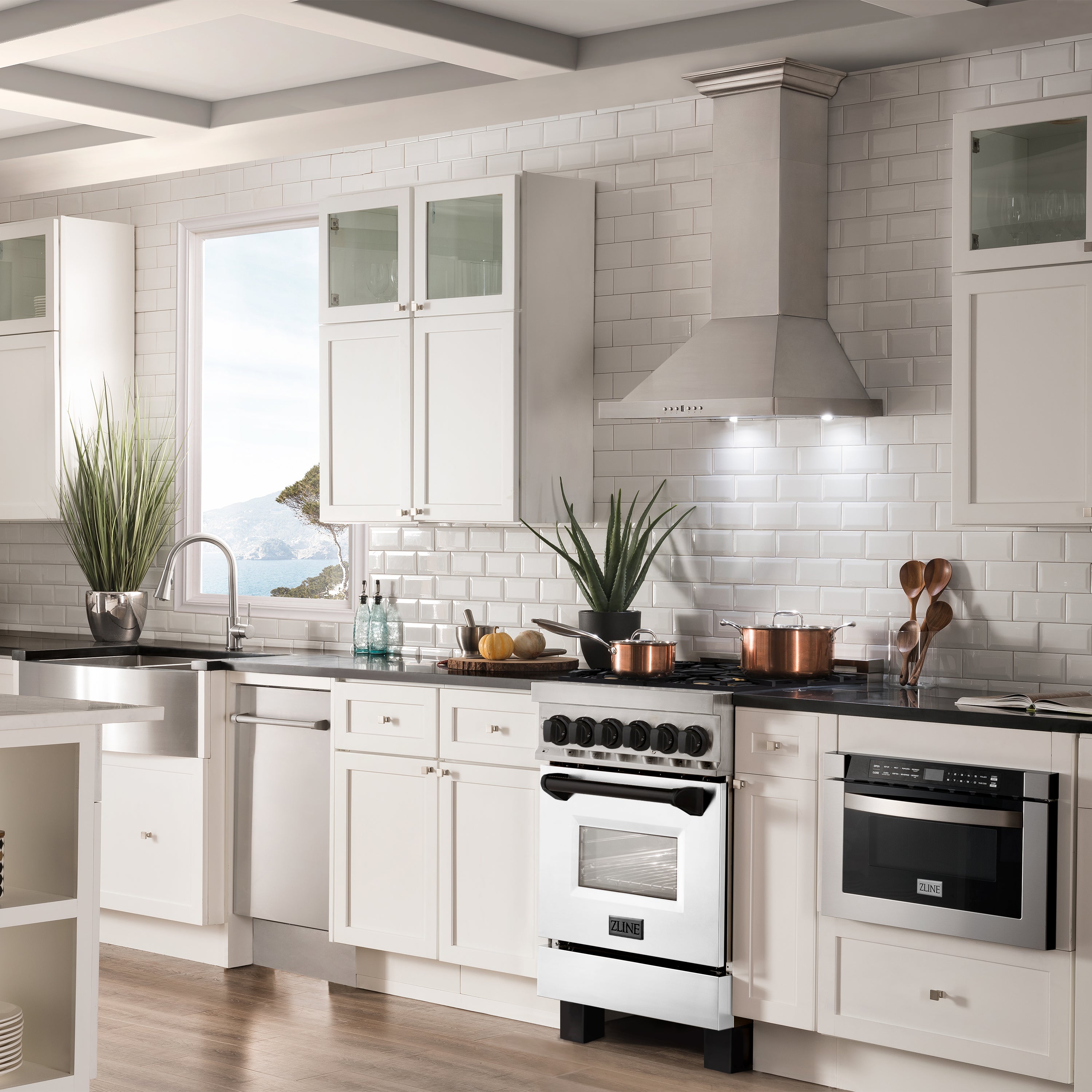 ZLINE Autograph Edition 24 in. 2.8 cu. ft. Legacy Dual Fuel Range with 4 Burner Gas Cooktop and Electric Convection Oven in Stainless Steel and Champagne Bronze Accents (RAZ-24-CB)