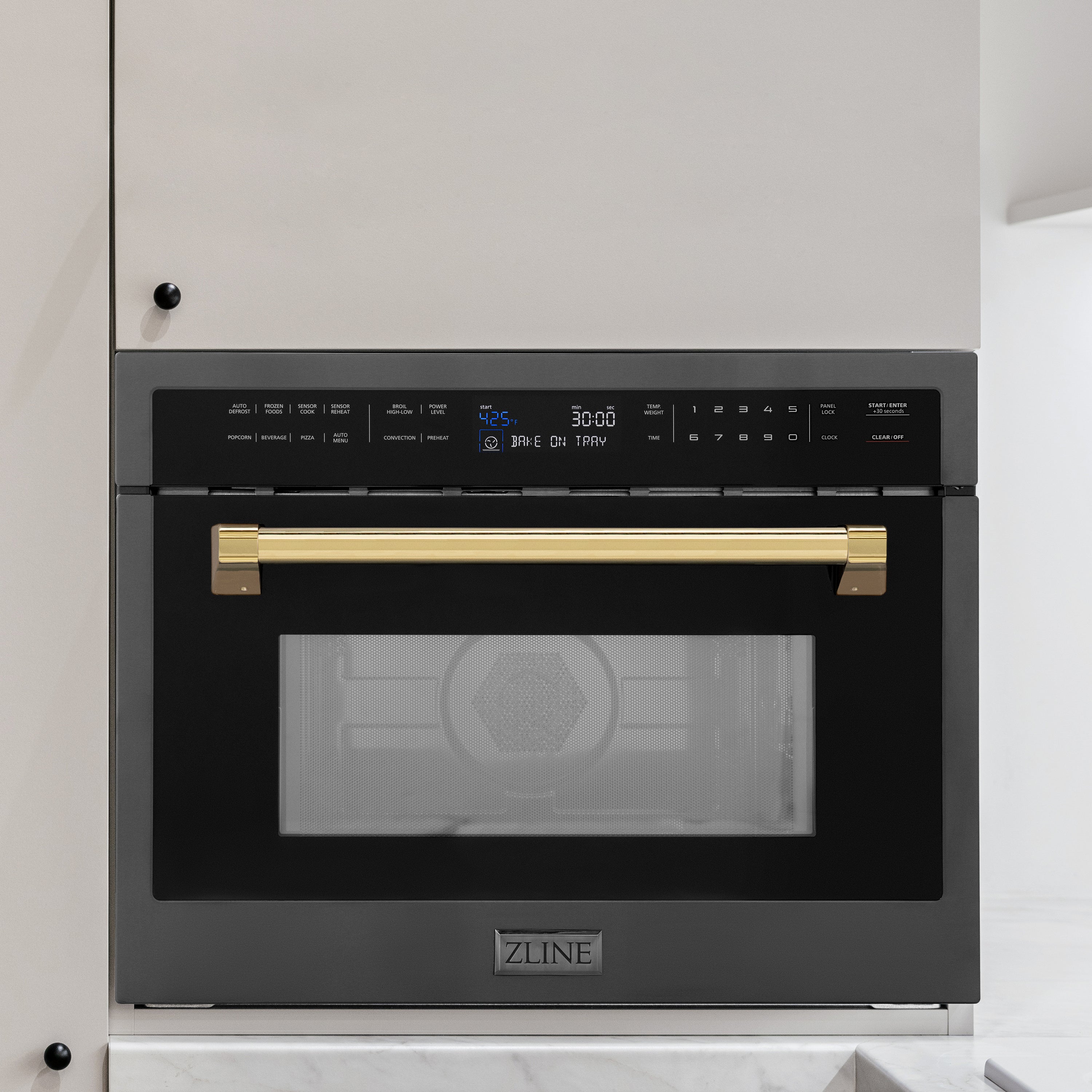 ZLINE Autograph Edition 24" 1.6 cu ft. Built-in Convection Microwave Oven in Black Stainless Steel and Polished Gold Accents (MWOZ-24-BS-G0