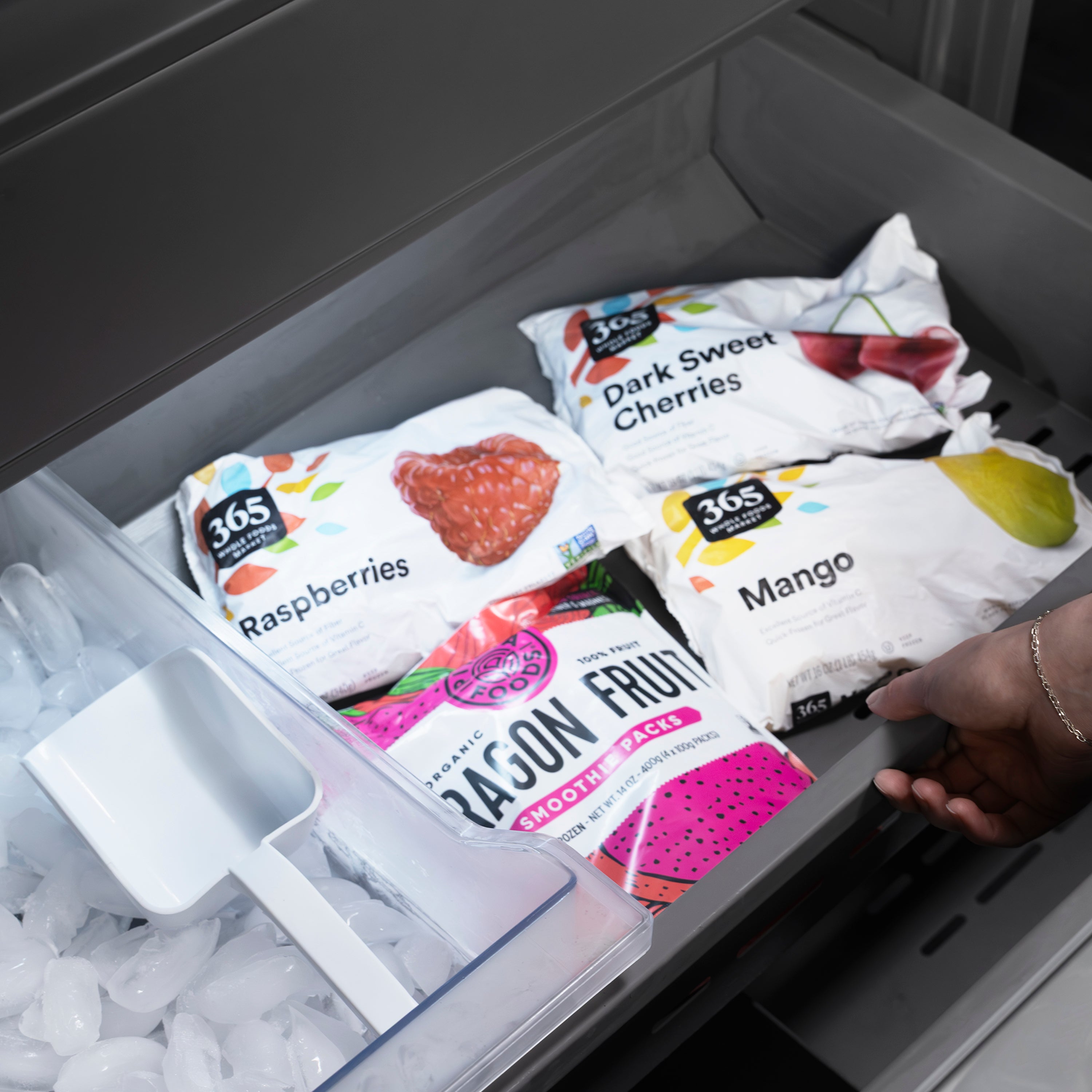 ZLINE Autograph Edition 36 in. 19.6 cu. ft. French Door Built-In Bottom Freezer Refrigerator with Water Dispenser and Ice Maker in DuraSnow® Stainless Steel with Graphite Gray Interior and Champagne Bronze Accents (GRBIVZ-SN-36-CB)