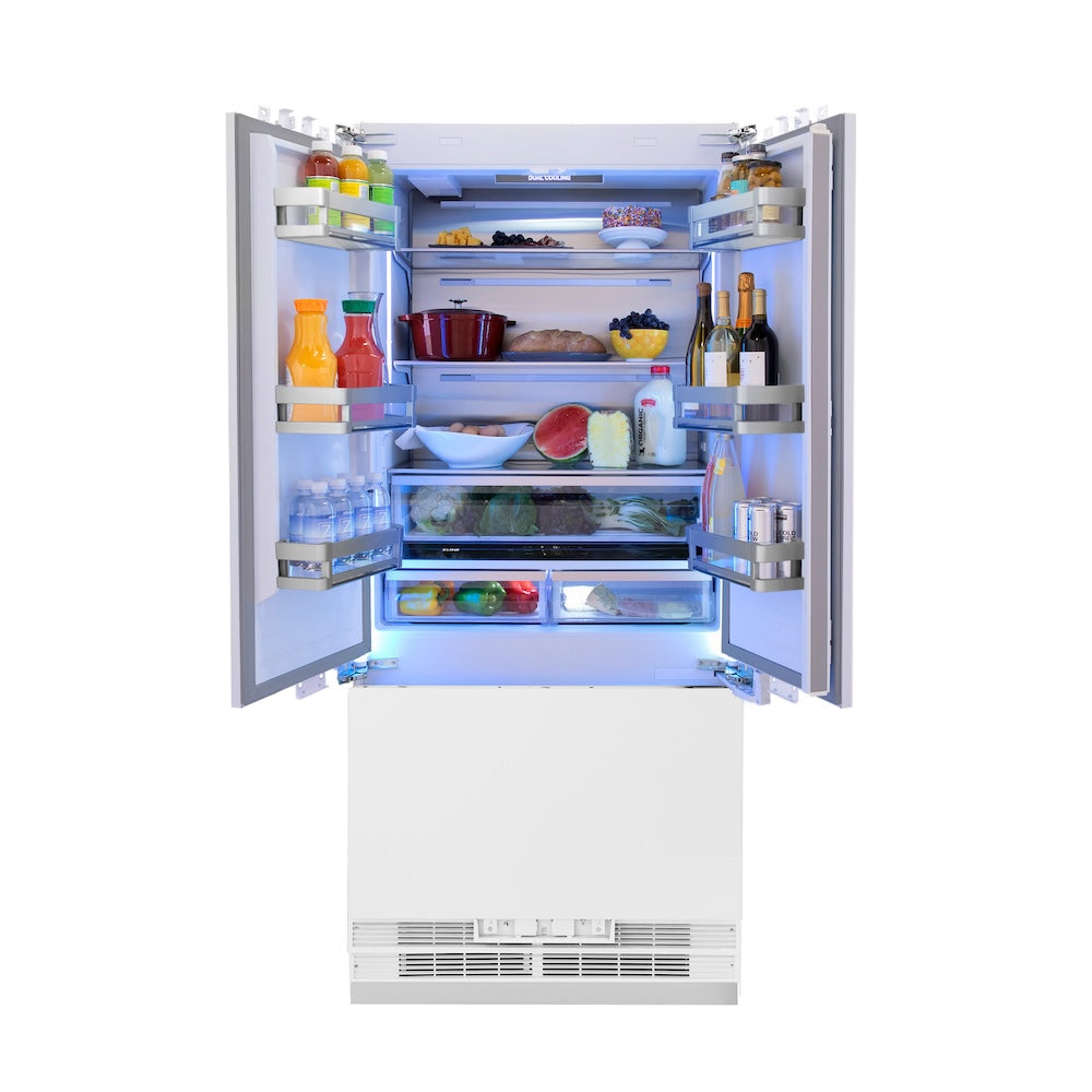 ZLINE 36 in. 19.6 cu. ft. Panel Ready French Door Built-In Bottom Freezer Refrigerator with Water Dispenser and Ice Maker (RBIV-36)
