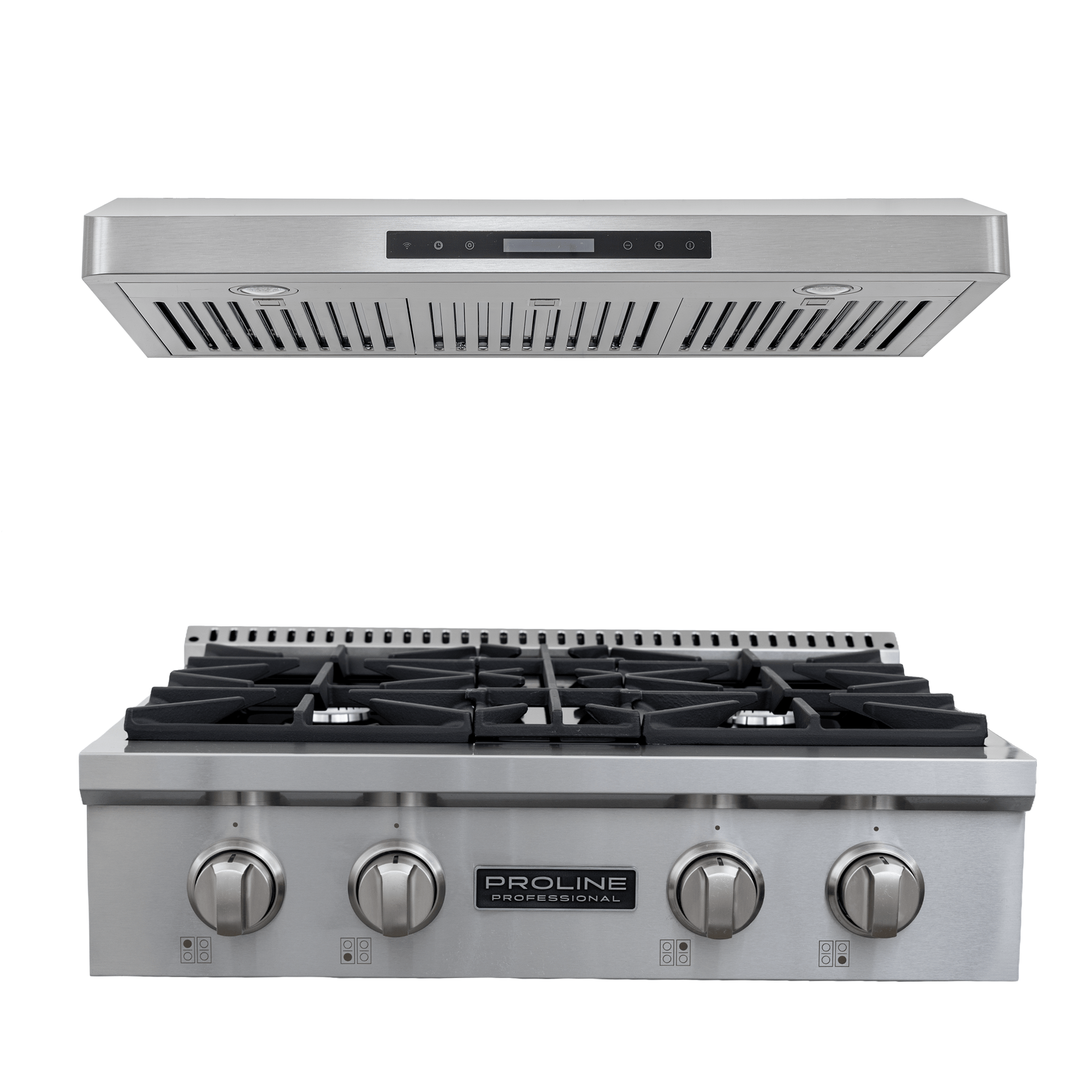 Proline PLST 30" Gas Range & PLSW 185 Hood Bundle, four burners, easy controls, save 10% at ProlineRangeHoods.com.