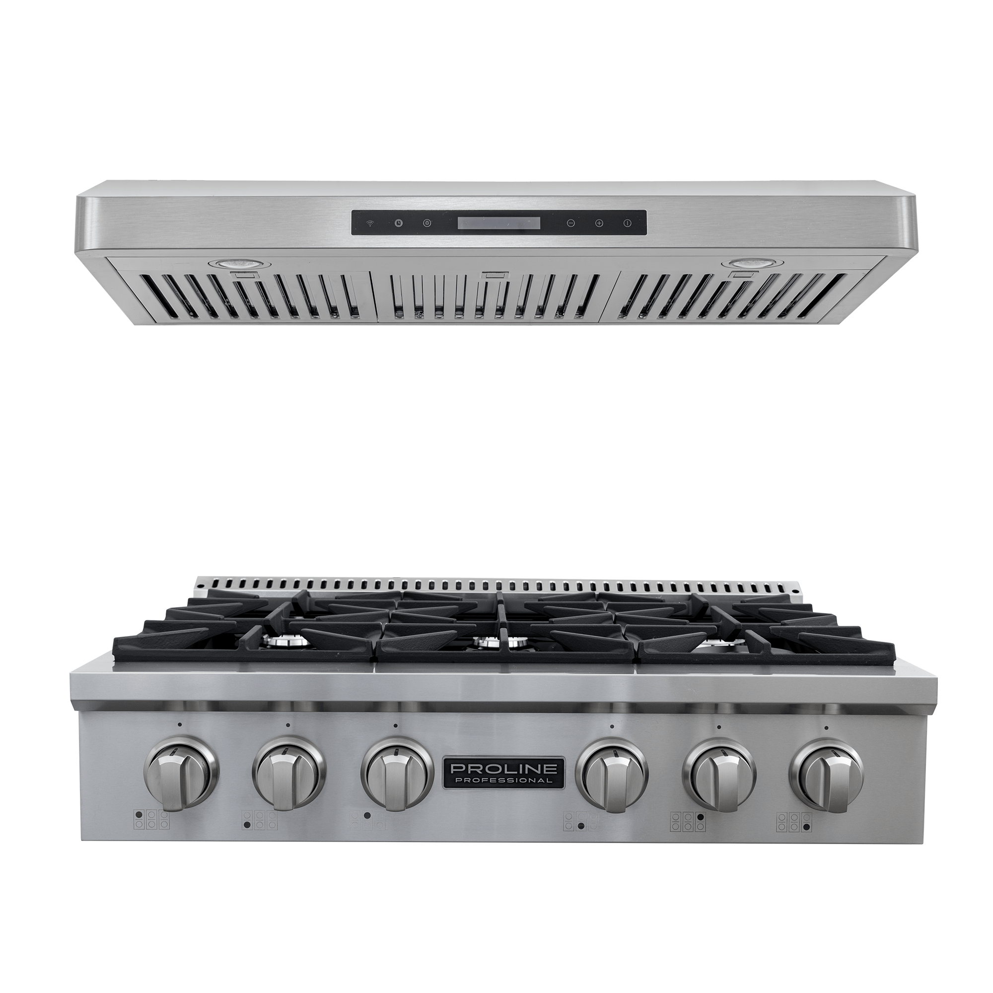 Save 10% on the Proline PLST 36" Gas Range & PLSW 185 Hood Bundle—six burners, stainless steel. ProlineRangeHoods.com.