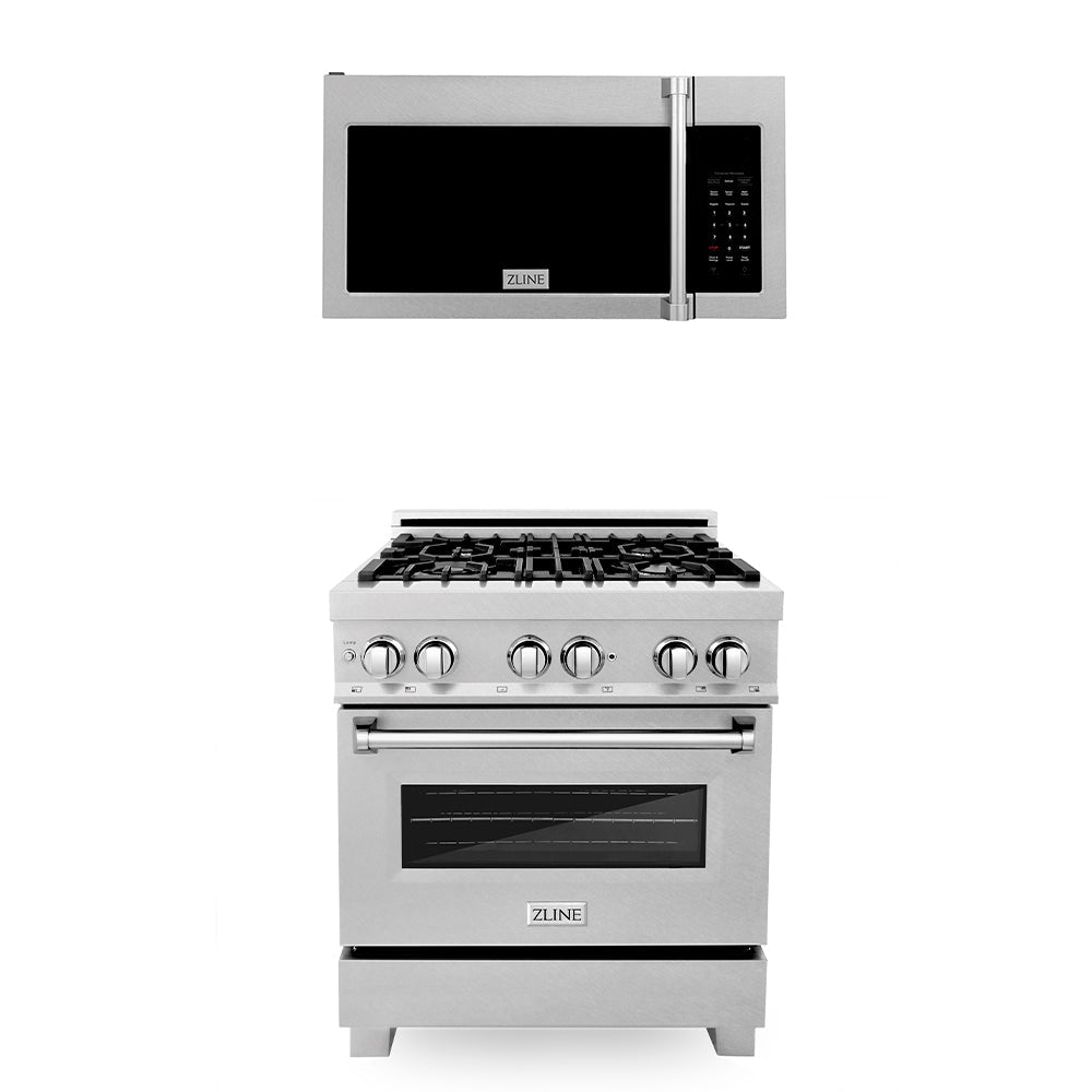 ZLINE 30" Kitchen Package with Fingerprint Resistant Stainless Steel Fuel Fuel Range and Over the Range Microwave