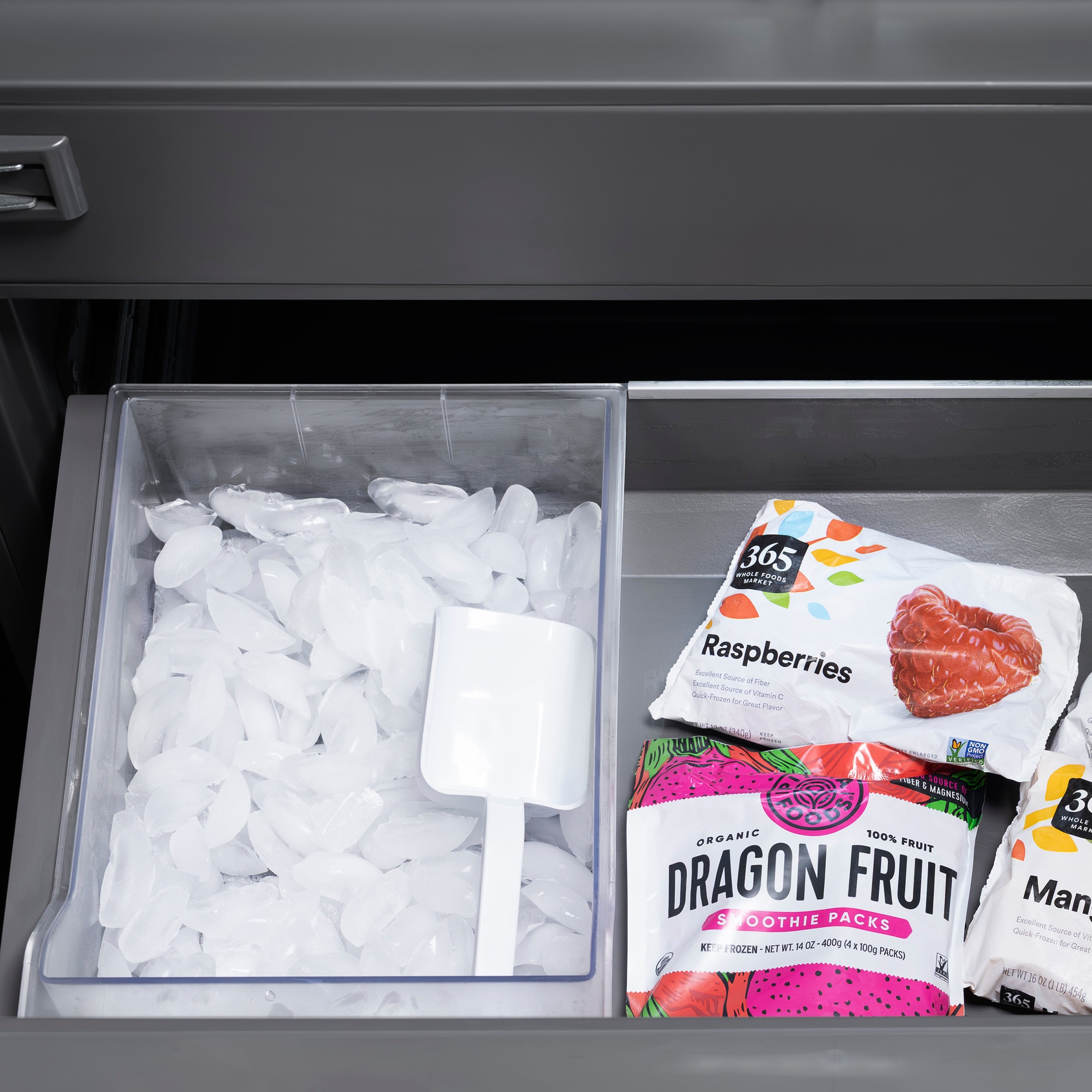 ZLINE Autograph Edition 30 in. 16.1 cu. ft. Built-In Bottom Freezer Refrigerator with Water Dispenser and Ice Maker in White Matte with Graphite Gray Interior and Matte Black Accents (GRBIVZ-WM-30-MB)