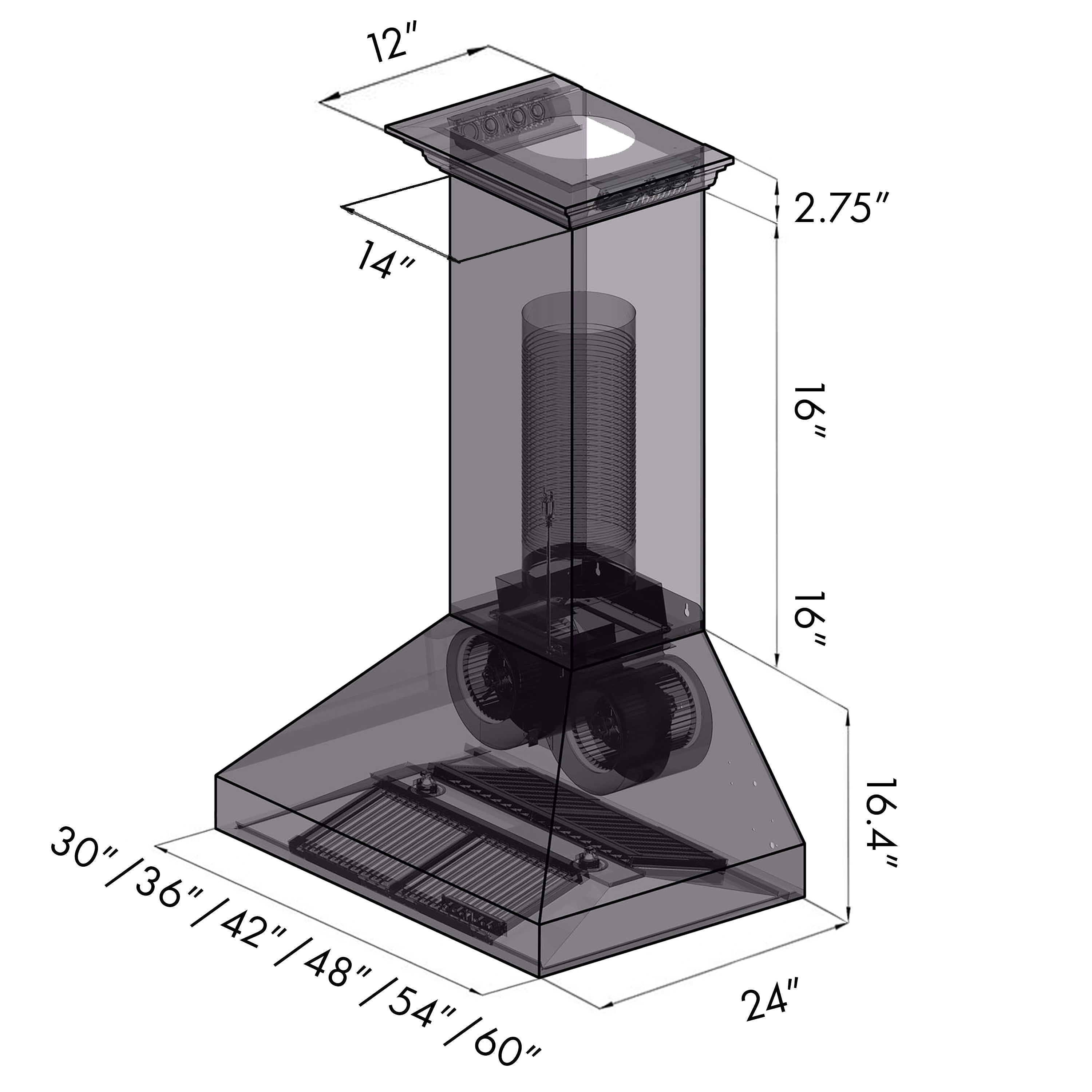 48" ZLINE CrownSoundâ¢Ducted Vent Wall Mount Range Hood in Stainless Steel with Built-in Bluetooth Speakers (667CRN-BT-48)