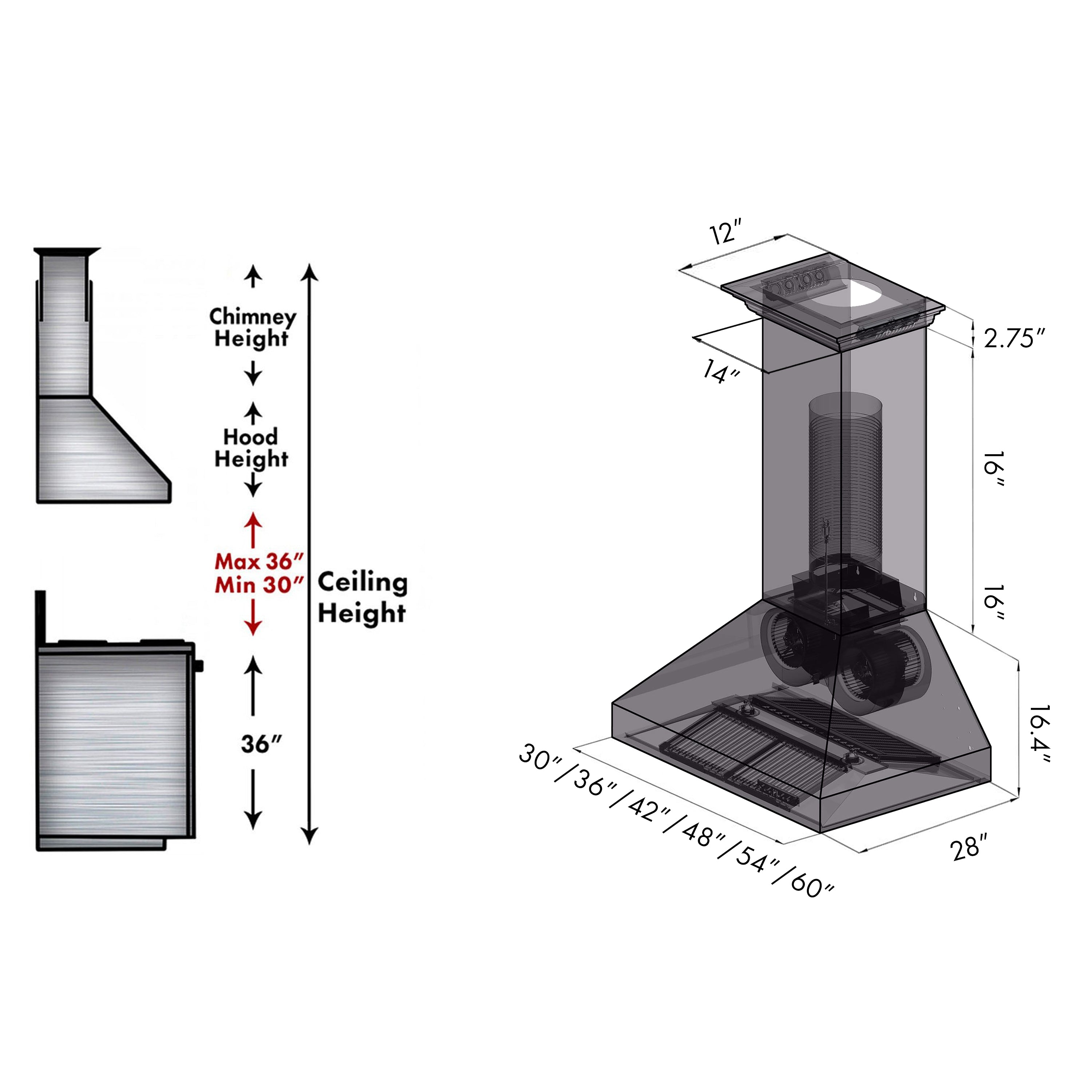 36" ZLINE CrownSoundâ¢Ducted Vent Wall Mount Range Hood in Stainless Steel with Built-in Bluetooth Speakers (697CRN-BT-36)