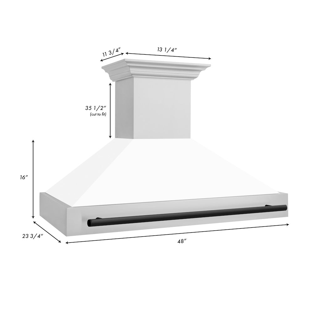 ZLINE Autograph Edition 48 in. Stainless Steel Range Hood with White Matte Shell and Matte Black Handle (8654STZ-WM48-MB)