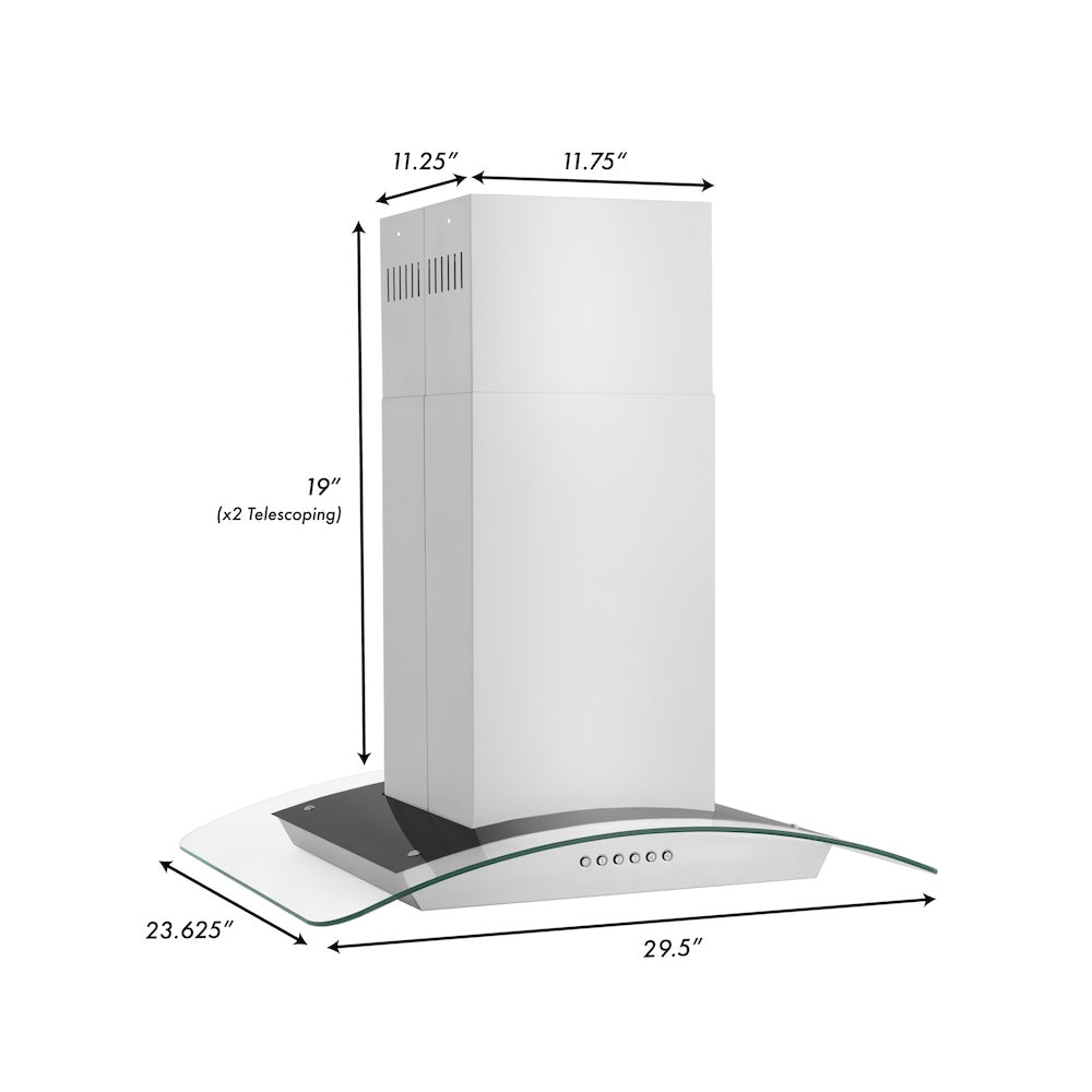 ZLINE 30â Alpine Series Convertible Island Mount Range Hood in Stainless Steel with Remote Control, LED lighting, and Dishwasher-Safe Baffle Filters (ALP70IS-30)