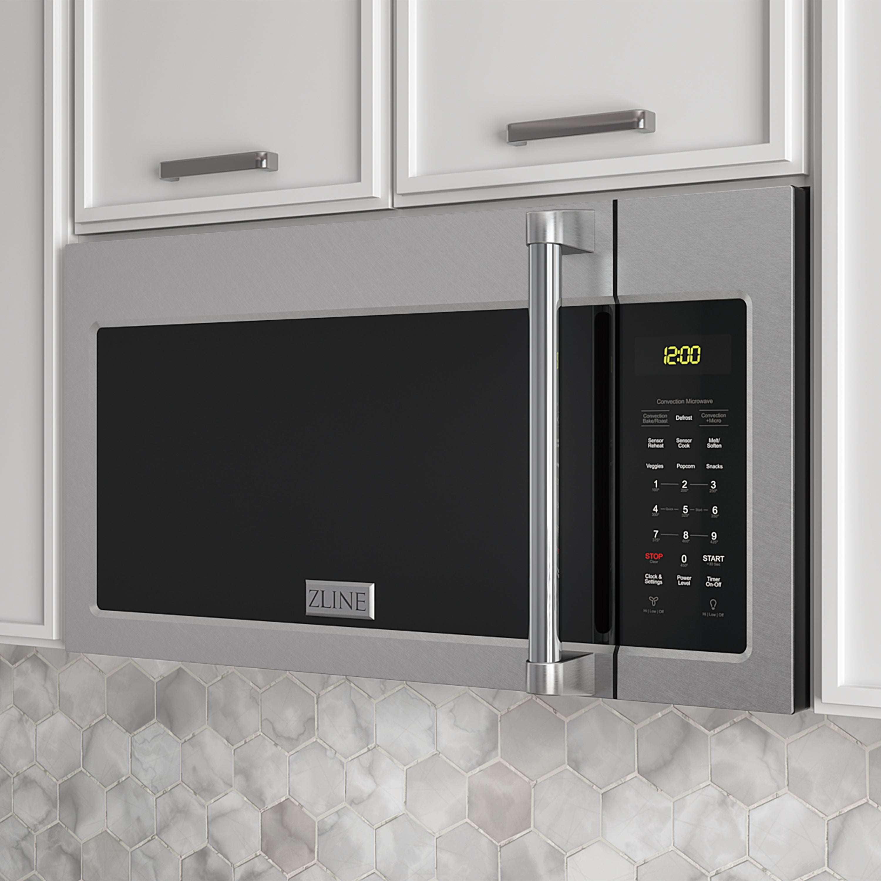 ZLINE 1.5 cu. 30ft. Over the Range Convection Microwave Oven in Fingerprint Resistant Stainless Steel with Traditional Handle and Sensor Cooking