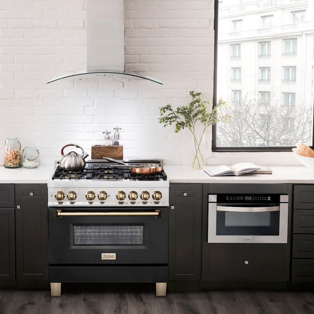 ZLINE Autograph Edition 36 in. 4.6 cu. ft. Legacy Dual Fuel Range with 6 Burner Gas Cooktop and Electric Convection Oven (RAZ-BLM-36-G)
