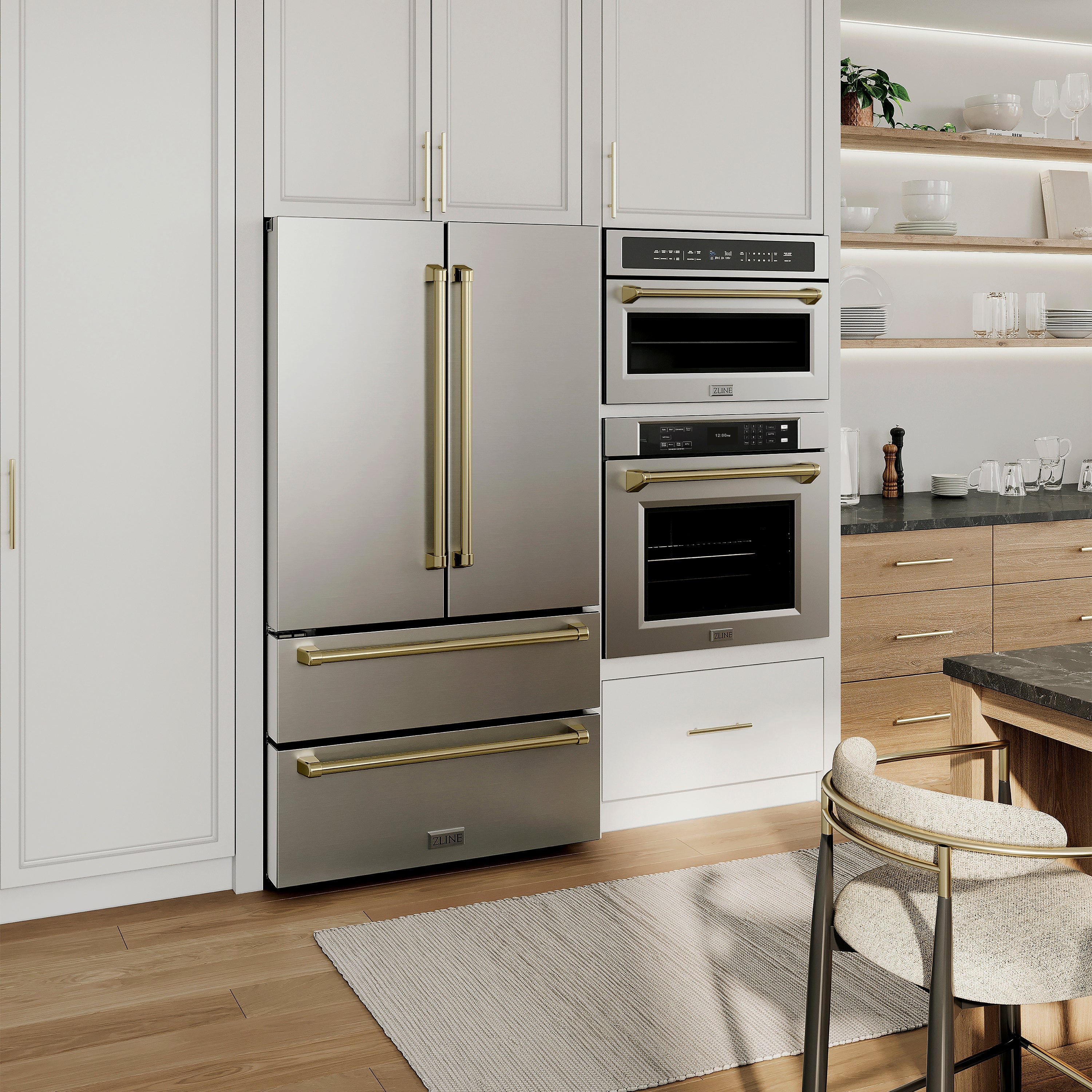 ZLINE Autograph Edition 30” 1.6 cu ft. Built-in Convection Microwave Oven in Fingerprint Resistant Stainless Steel and Champagne Bronze Accents (MWOZ-30-SS-CB)