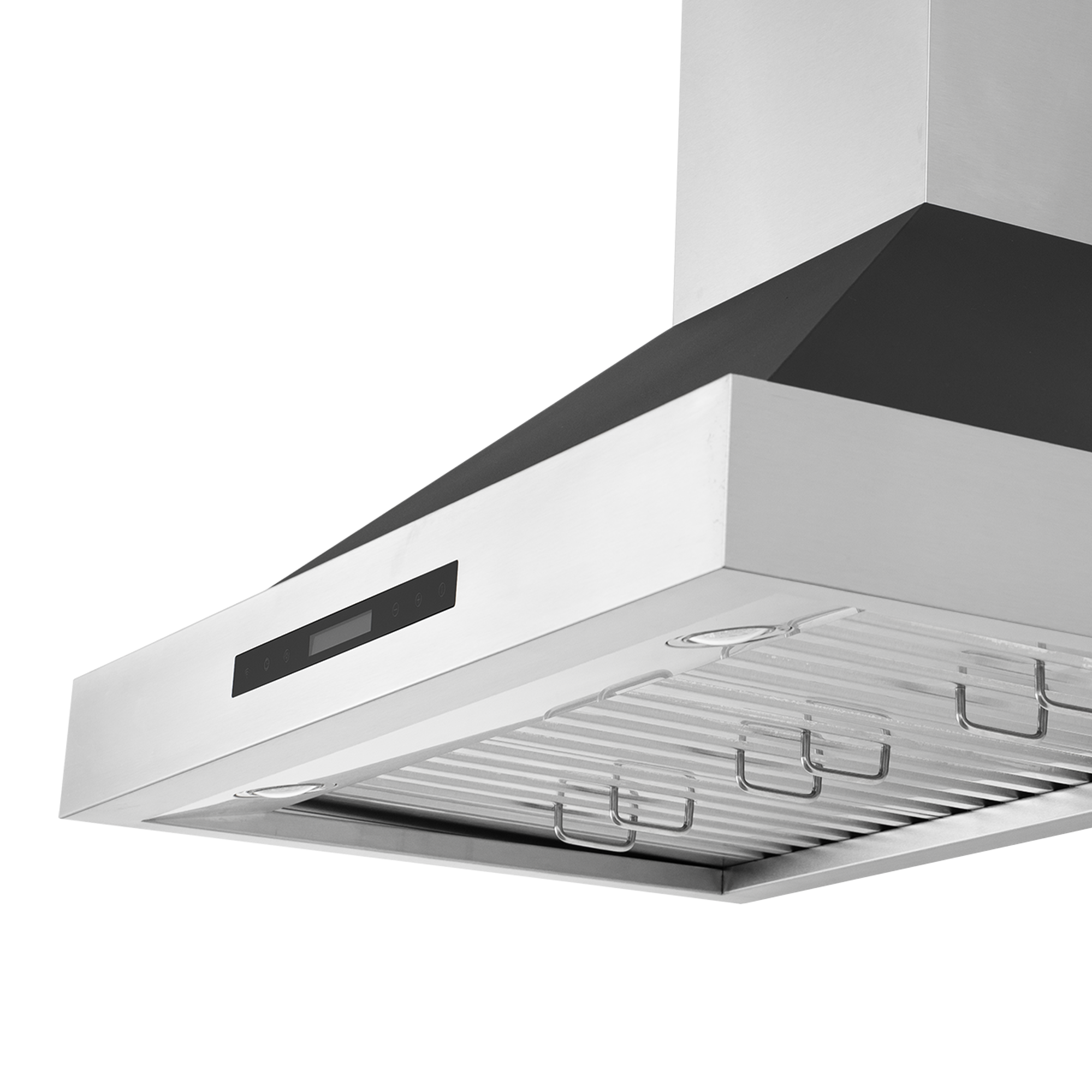 Proline King Air Range Hood: SS, white, matte black; digital display; 550/1200 CFM; wall-mount. ProlineRangeHoods.com.