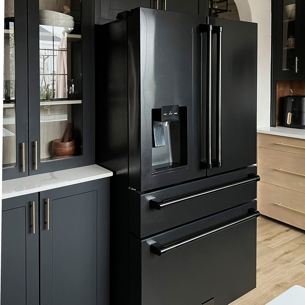 ZLINE 36 in. 21.6 cu. ft. Counter-Depth French Door Refrigerator with Water and Ice Dispenser in Fingerprint-Resistant Black Stainless Steel (RFM-W-36-BS)