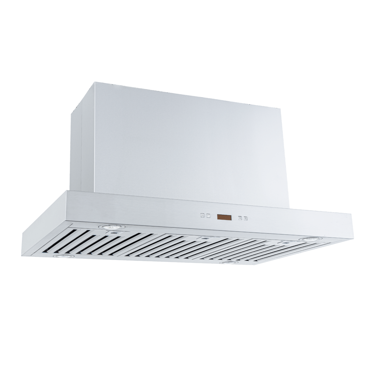 ProlineRangeHoods.com PLFI 750 Island Range Hood: stainless steel, dual motors, 1100 CFM, vents, controls on white.