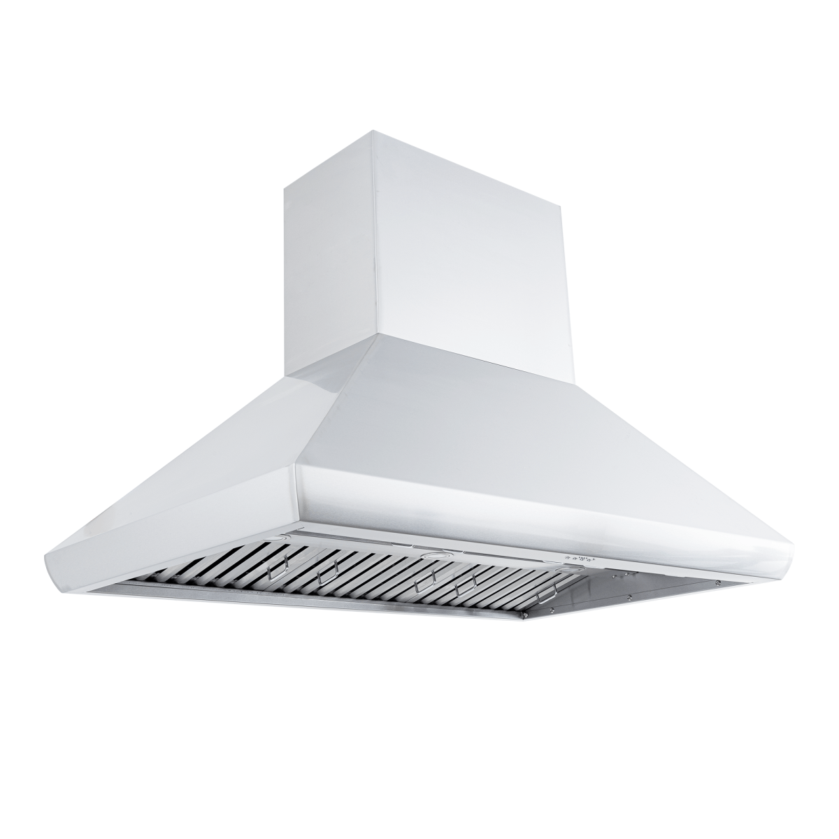 ProlineRangeHoods.com PLJI 109 stainless steel ducted island range hood with dual motors, vent slats, up to 1200 CFM.