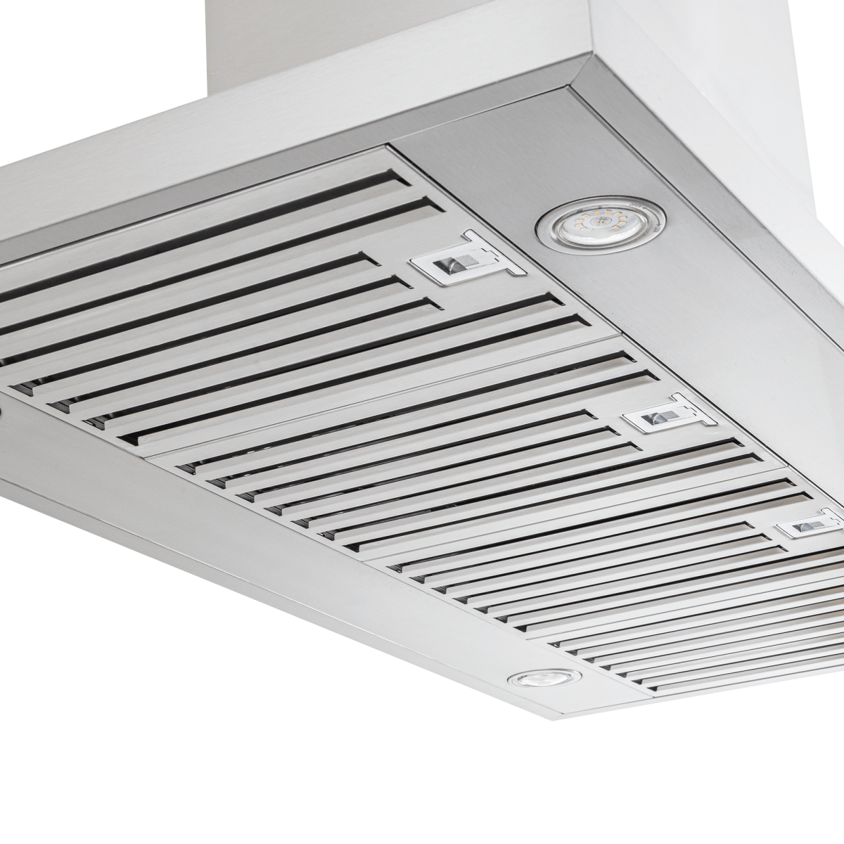 Proline PLFI 520 Island Range Hood in stainless steel with lights, filters, 600/1100 CFM. ProlineRangeHoods.com.