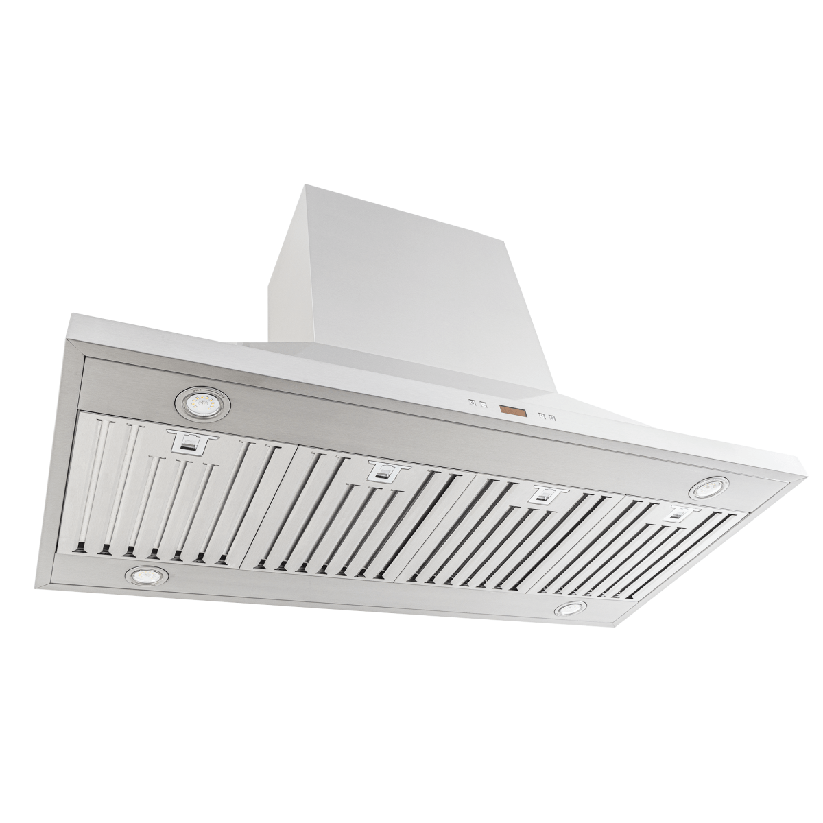The Proline PLFI 520 island range hood has stainless steel, 600/1100 CFM, lights—see more at ProlineRangeHoods.com.