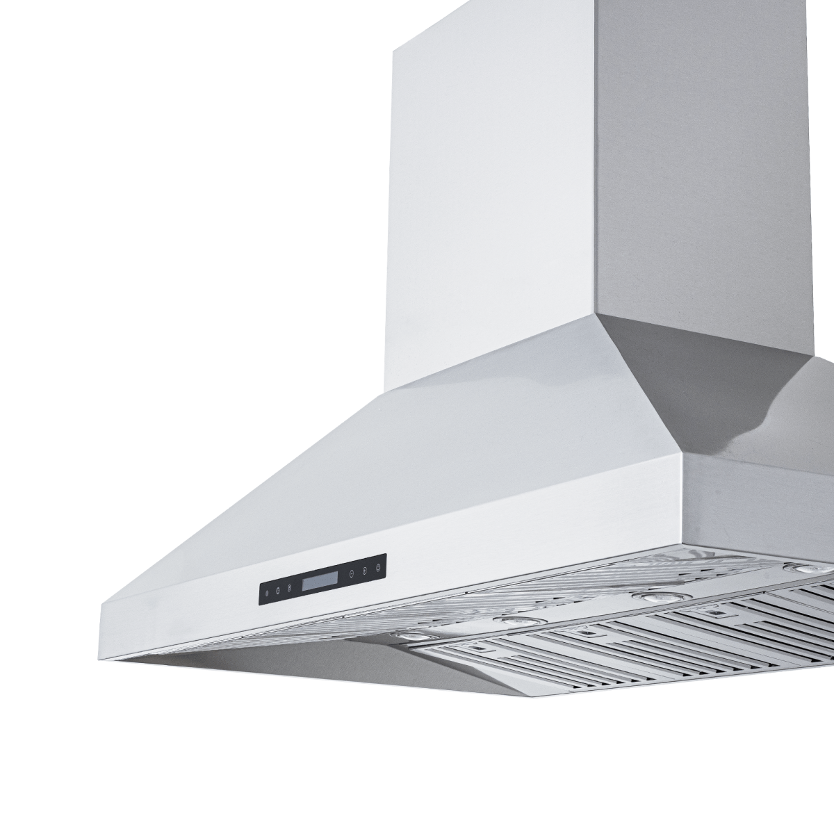 Proline PROSI Island Range Hood, stainless steel, dual motor up to 1800 CFM, front controls. ProlineRangeHoods.com.