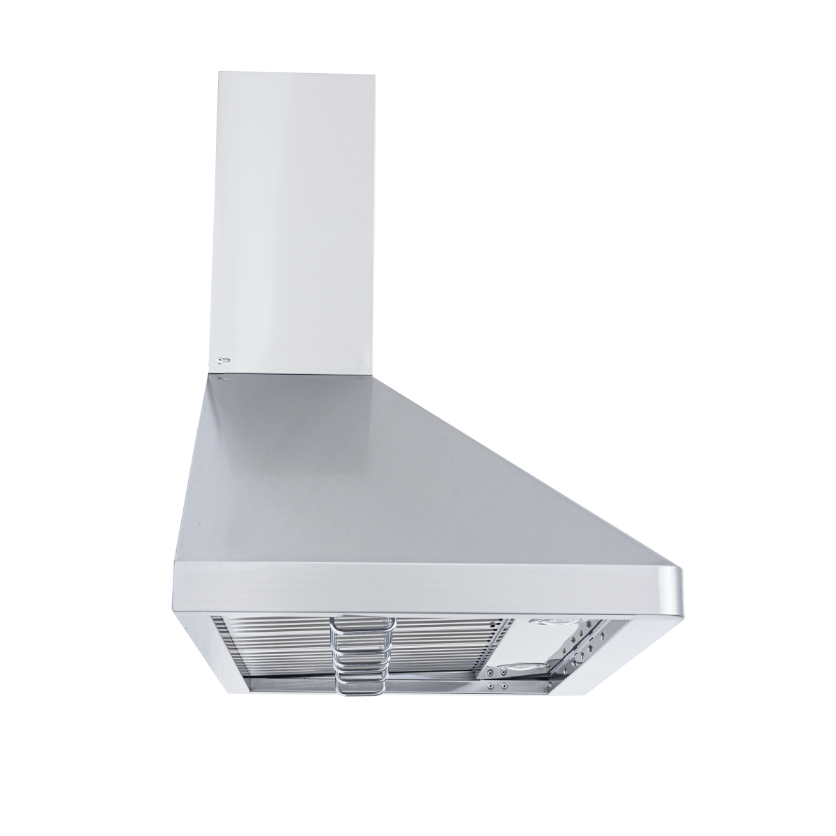 PLFW 129 E wall-mounted stainless steel range hood, control buttons, vent filters, 900 CFM. ProlineRangeHoods.com.