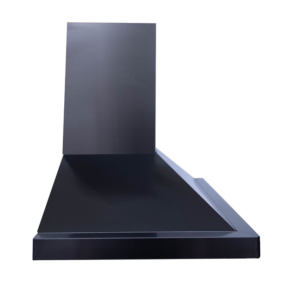 ProlineRangeHoods.com presents the Wall Mounted Range Hood from the PLFW 520 series, featuring a sleek, angular black design.