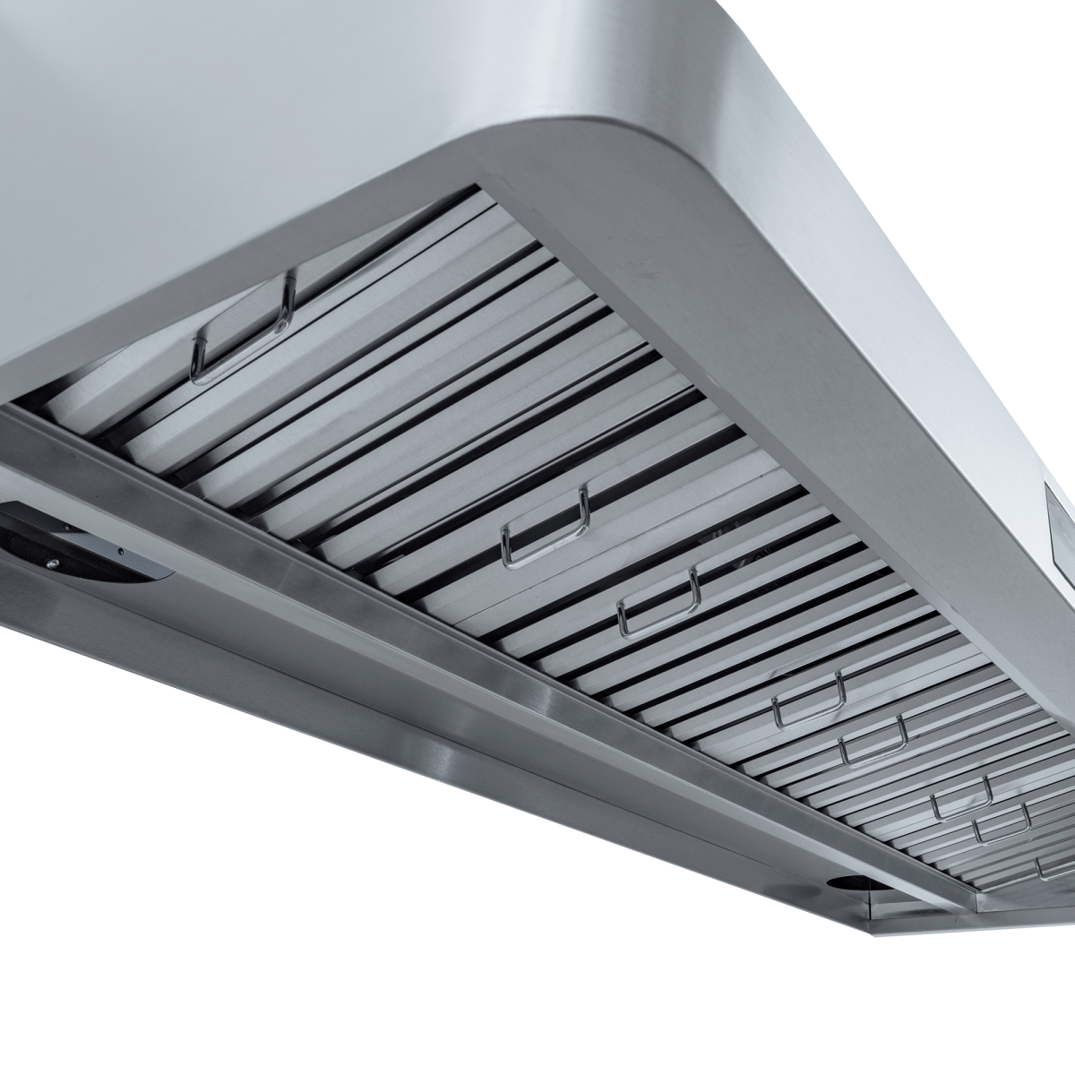 Close-up of Proline PLJW 101 under-cabinet range hood, stainless steel, 1000/2000 CFM. ProlineRangeHoods.com.