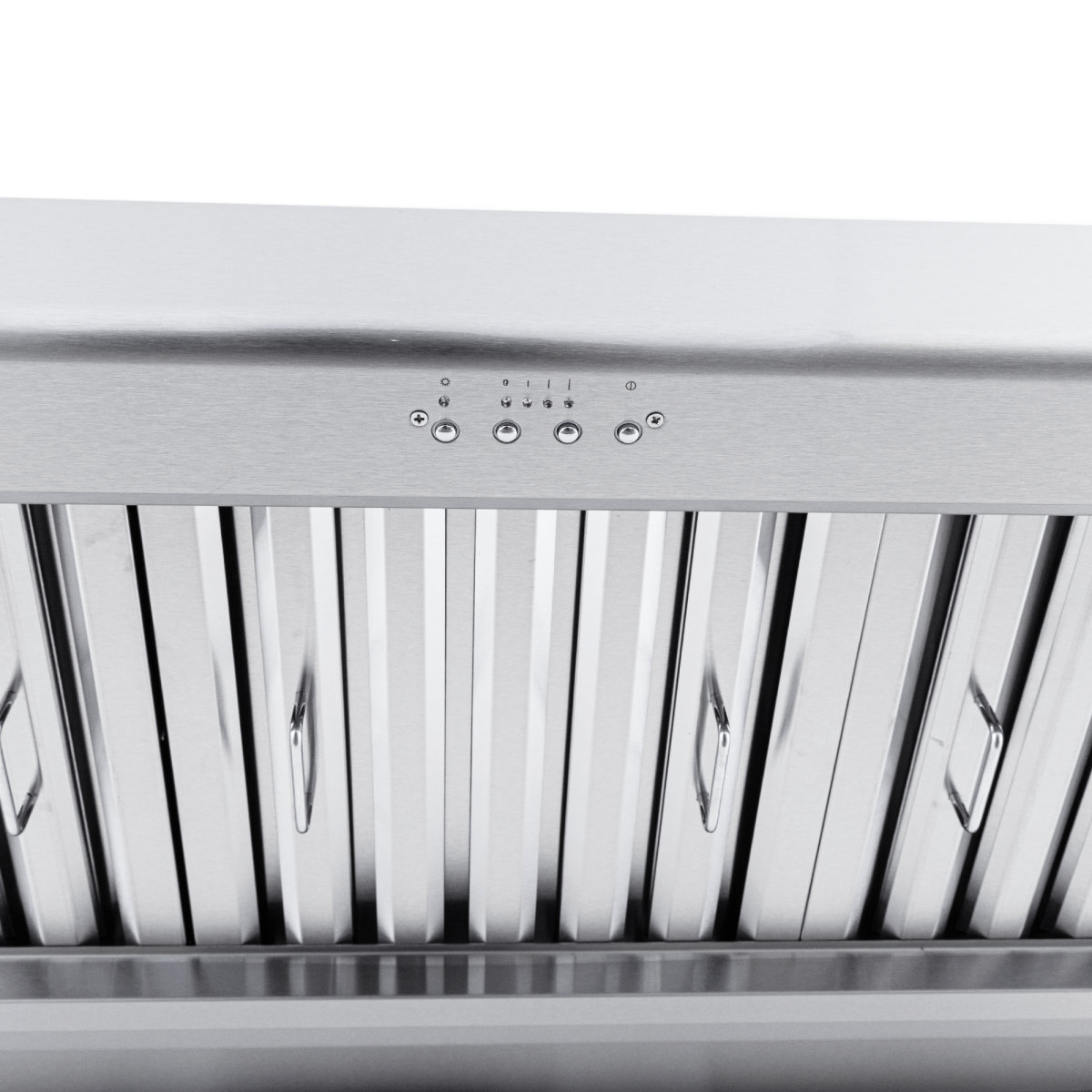 The Proline PLJW 108 under cabinet range hood, 1000/2000 CFM, stainless steel; view from below. ProlineRangeHoods.com.