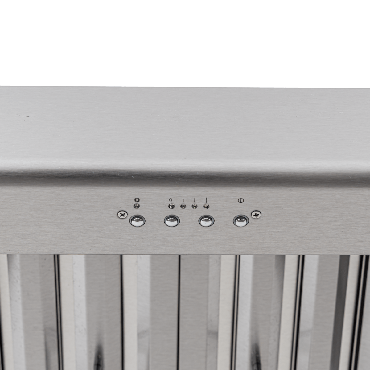 Proline PLJW 108 range hood control panel—four buttons, indicator symbols, 1000/2000 CFM—ProlineRangeHoods.com.