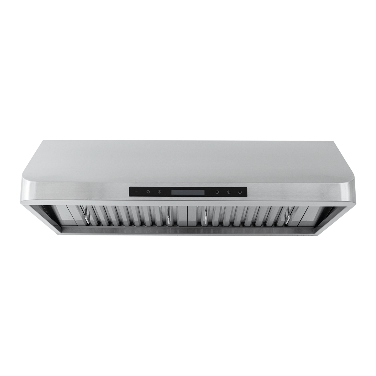 PLJW 113 under cabinet vent hood with modern control panel, 900 CFM in stainless steel. ProlineRangeHoods.com shown front view.