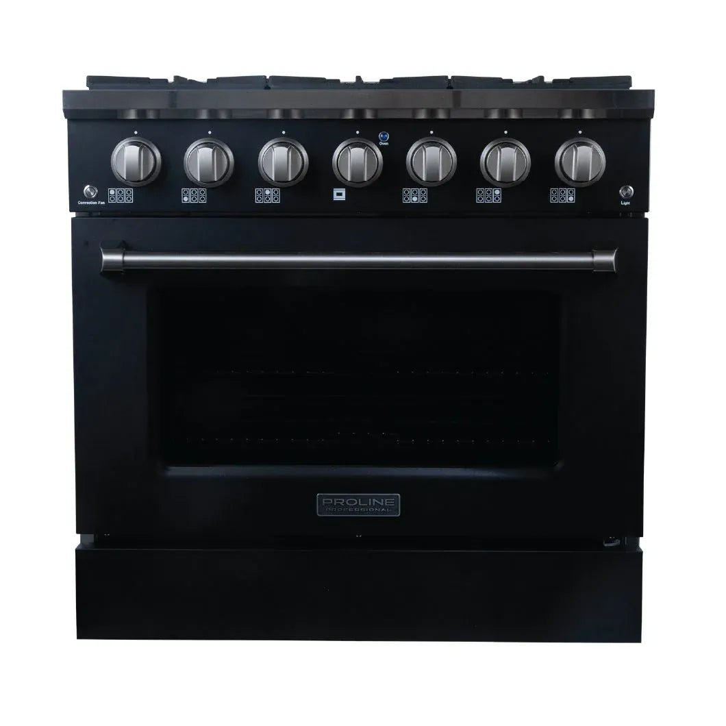 Proline Range Hoods Home & Garden > Kitchen & Dining > Kitchen Appliances > Ranges 36 inches wide / Matte Black Proline PLSR Dual Fuel Kitchen Range 15,000 BTUs Available in Stainless Steel, Matte Black, Gloss White options
