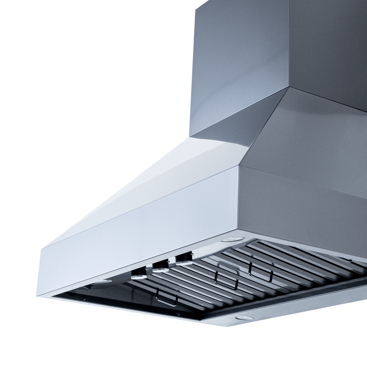 Close-up of Proline PLJW 104 Wall-Mounted Range Hood, stainless steel, dual blower, at ProlineRangeHoods.com.