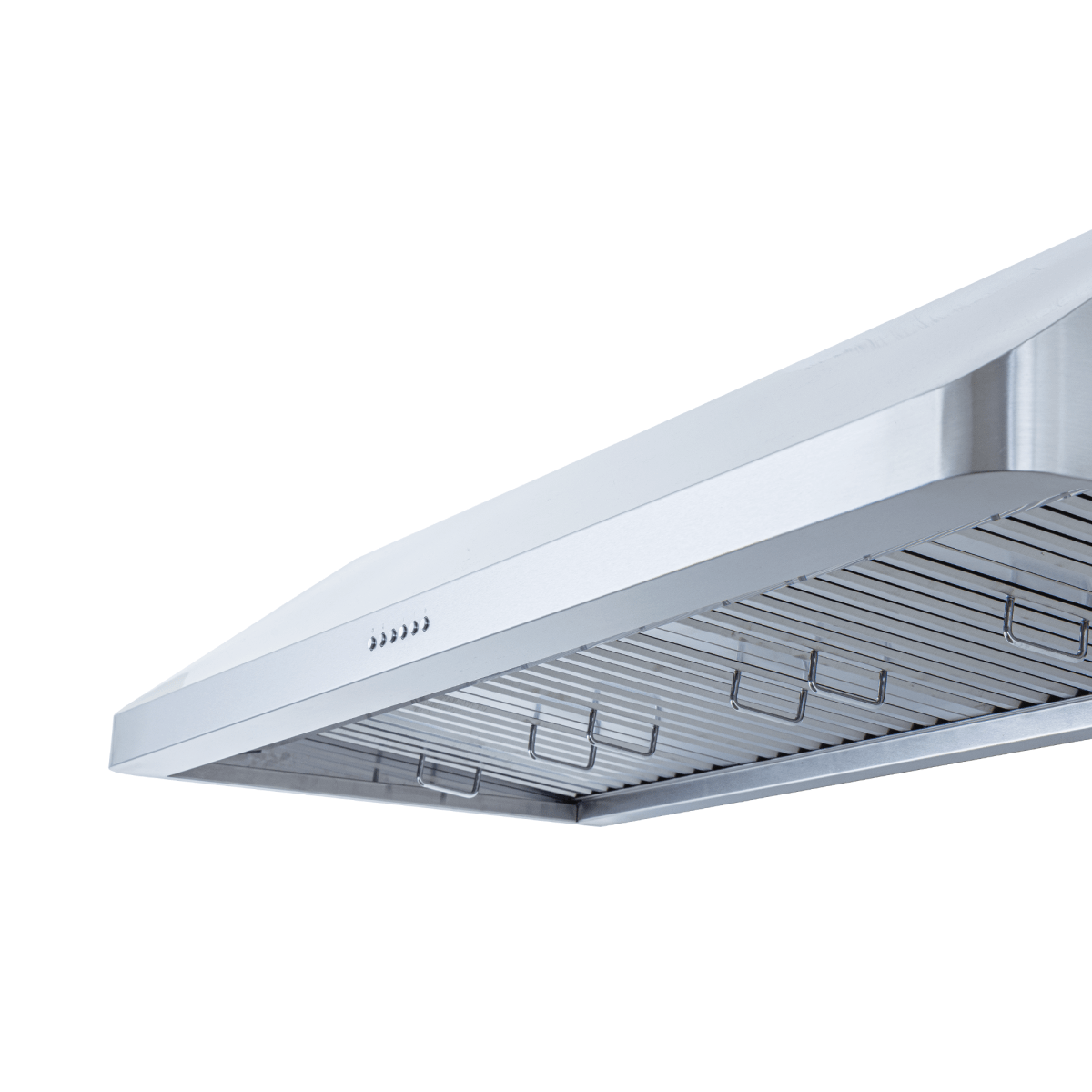 Close-up of Proline PLJW 121 under-cabinet range hood, stainless steel, 900 CFM. ProlineRangeHoods.com.
