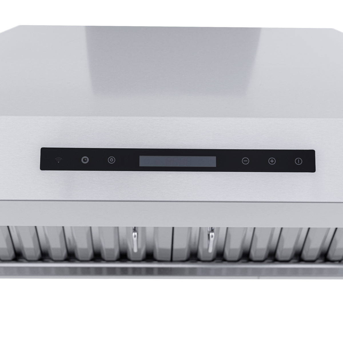 Proline PLJW 130 Range Hood: stainless steel, black panel, metal filters, 900/1200 CFM. ProlineRangeHoods.com.