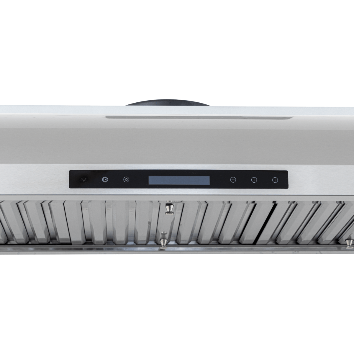 ProlineRangeHoods.com PLJW 117 under-cabinet range hood, stainless steel, 900 CFM, digital panel, ductless, metal filters.