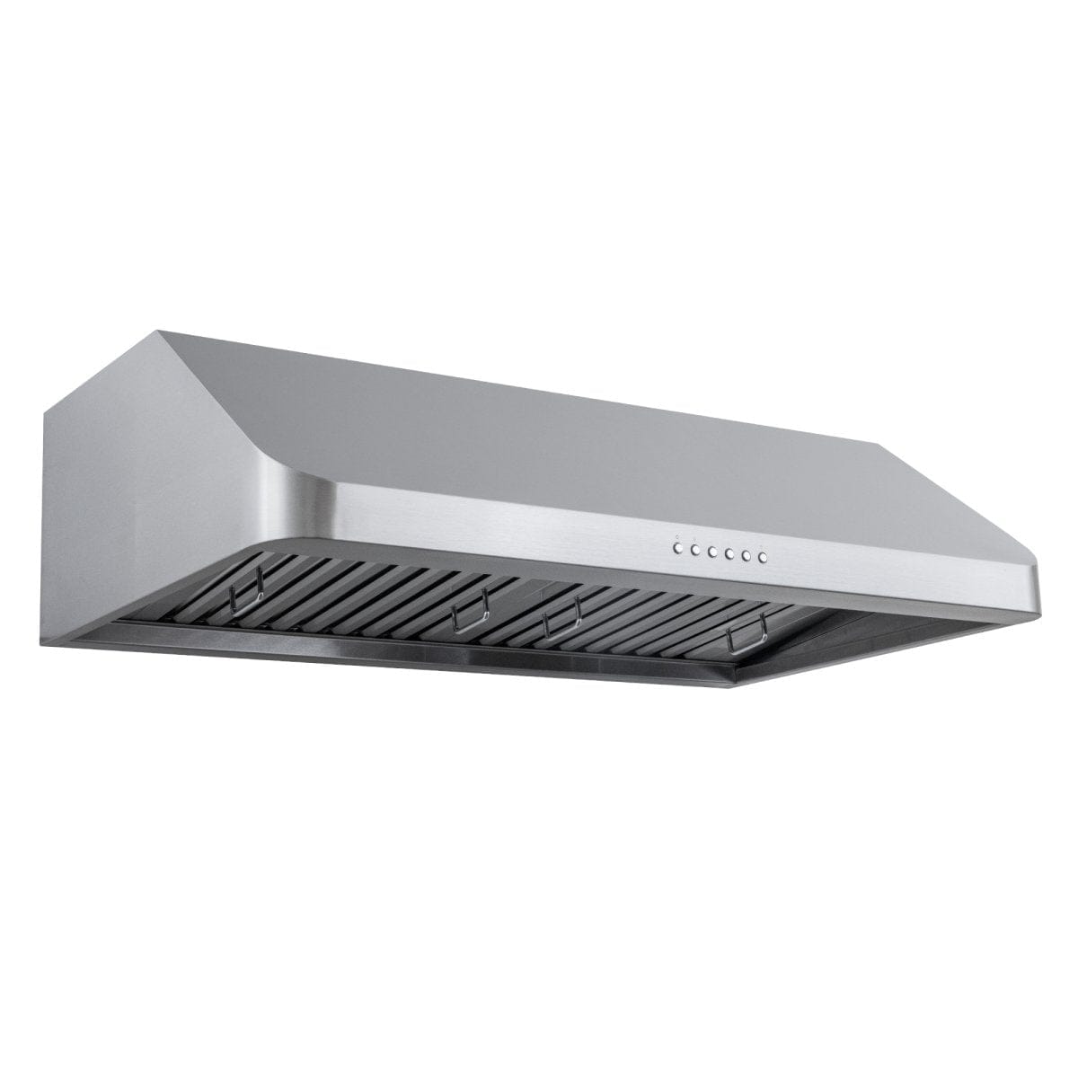 Proline PLJW 121 Range Hood, 900 CFM, vent slats, controls; stainless steel. Ductless option. ProlineRangeHoods.com.