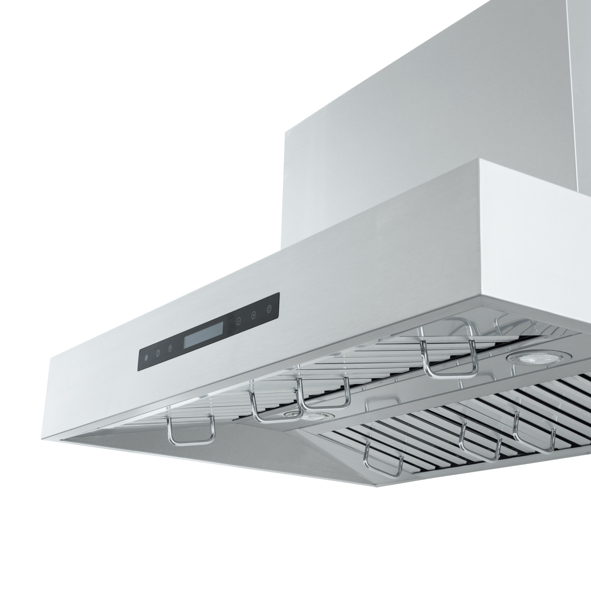 The Proline PLFW 755 wall range hood, 1100 CFM, dual motors, stainless steel—see ProlineRangeHoods.com below.