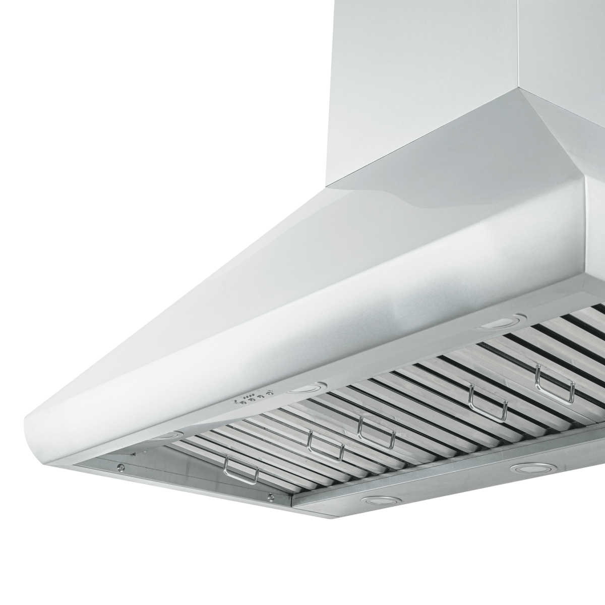 Proline PLJW 109 WC stainless wall range hood with lights, metal slats, 1200 CFM. Outdoor rated. ProlineRangeHoods.com.