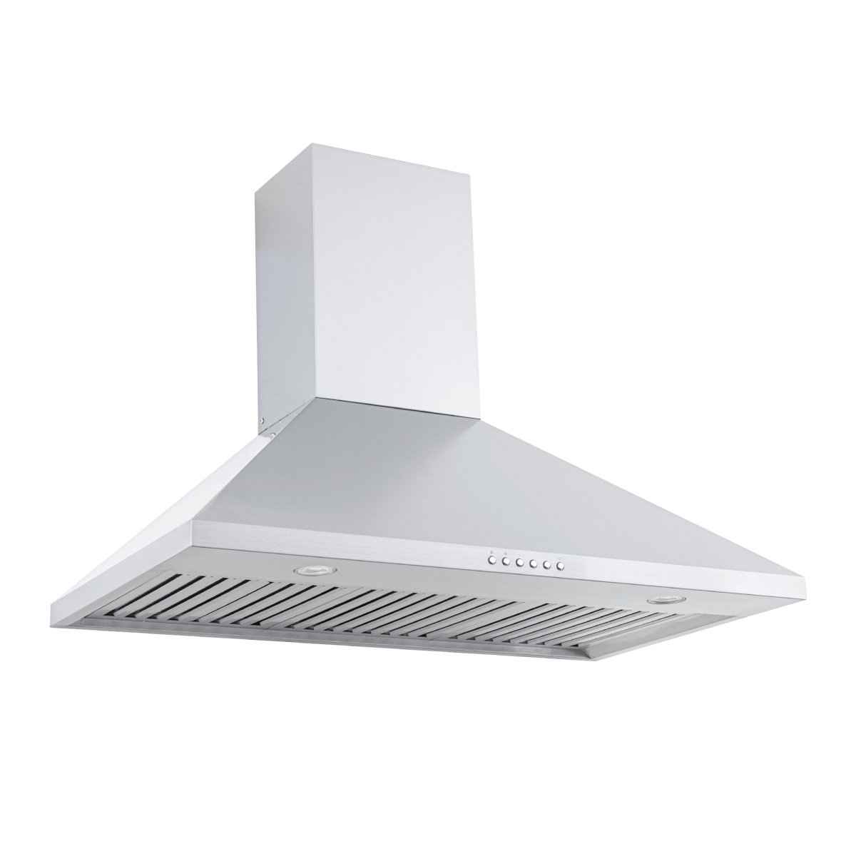 Proline PLGW 129 SC wall-mounted range hood, stainless steel, 900/1200 CFM, front view with buttons. ProlineRangeHoods.com.