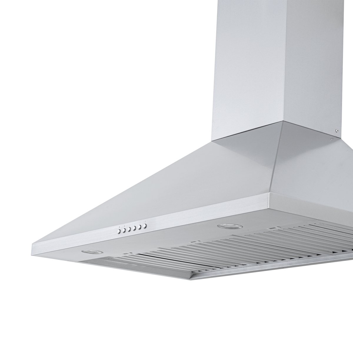 Proline PLGW 129 SC range hood, stainless steel, ducted up to 1200 CFM, built-in lights, bottom view. ProlineRangeHoods.com.