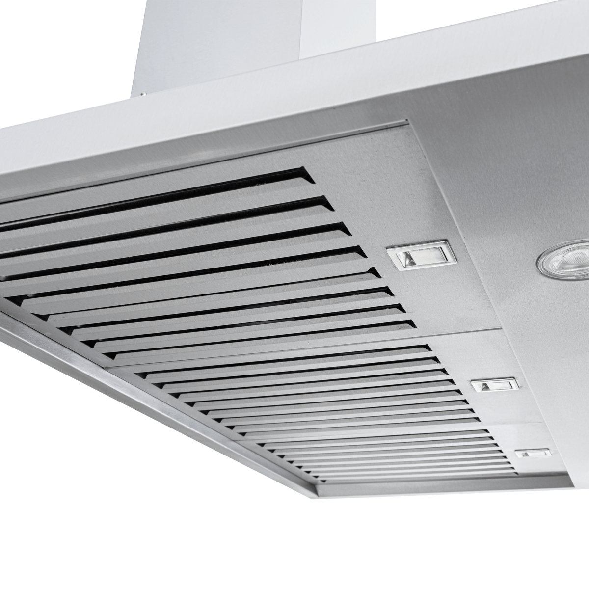 ProlineRangeHoods.com Proline PLGW 129 SC stainless steel range hood, 900/1200 CFM, vents, built-in lights.