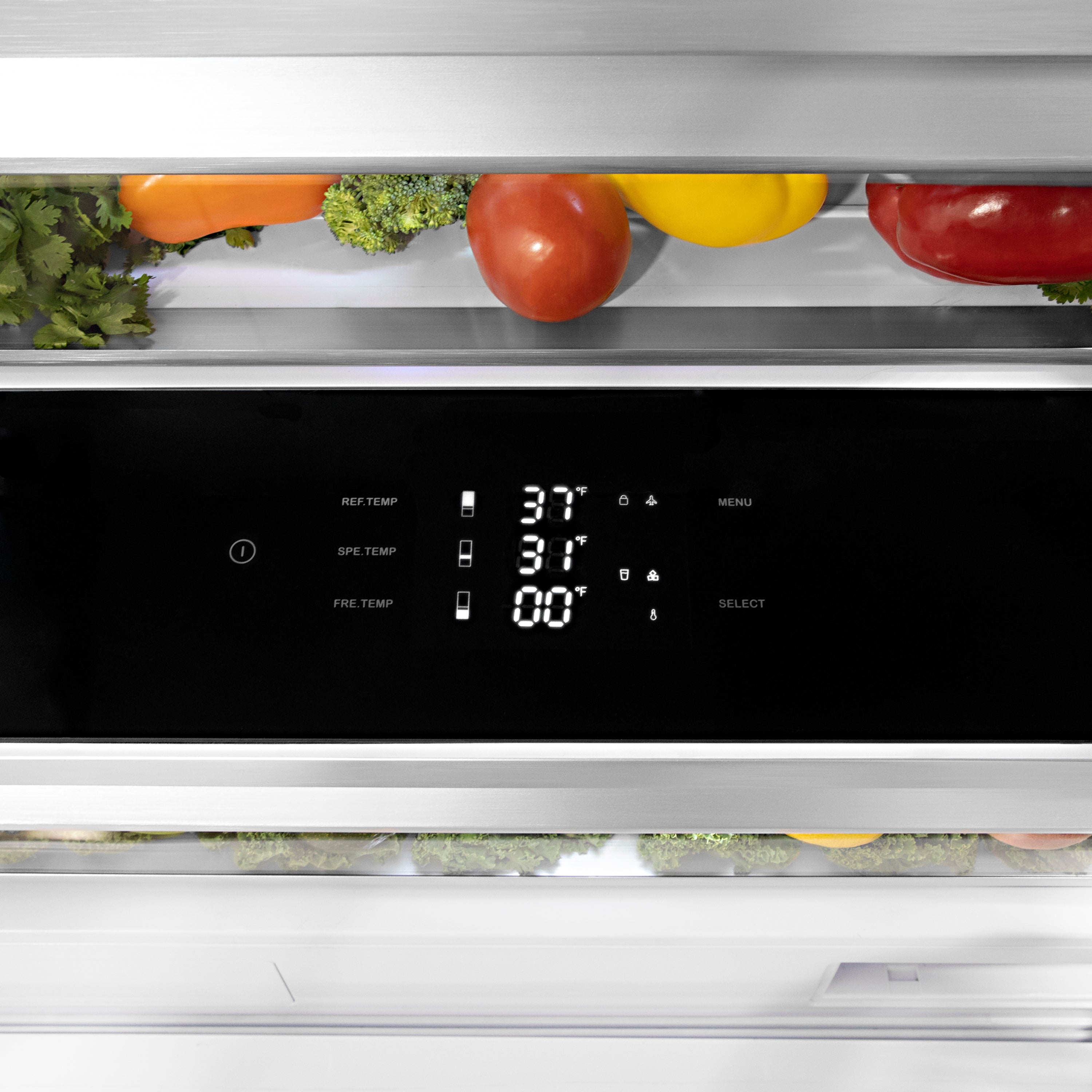 ZLINE Autograph Edition 30 in. 16.1 cu. ft. Built-In Bottom Freezer Refrigerator with Water Dispenser and Ice Maker in Satin Stainless Steel with Matte Black Accents (RBIVZ-SN-30-MB)