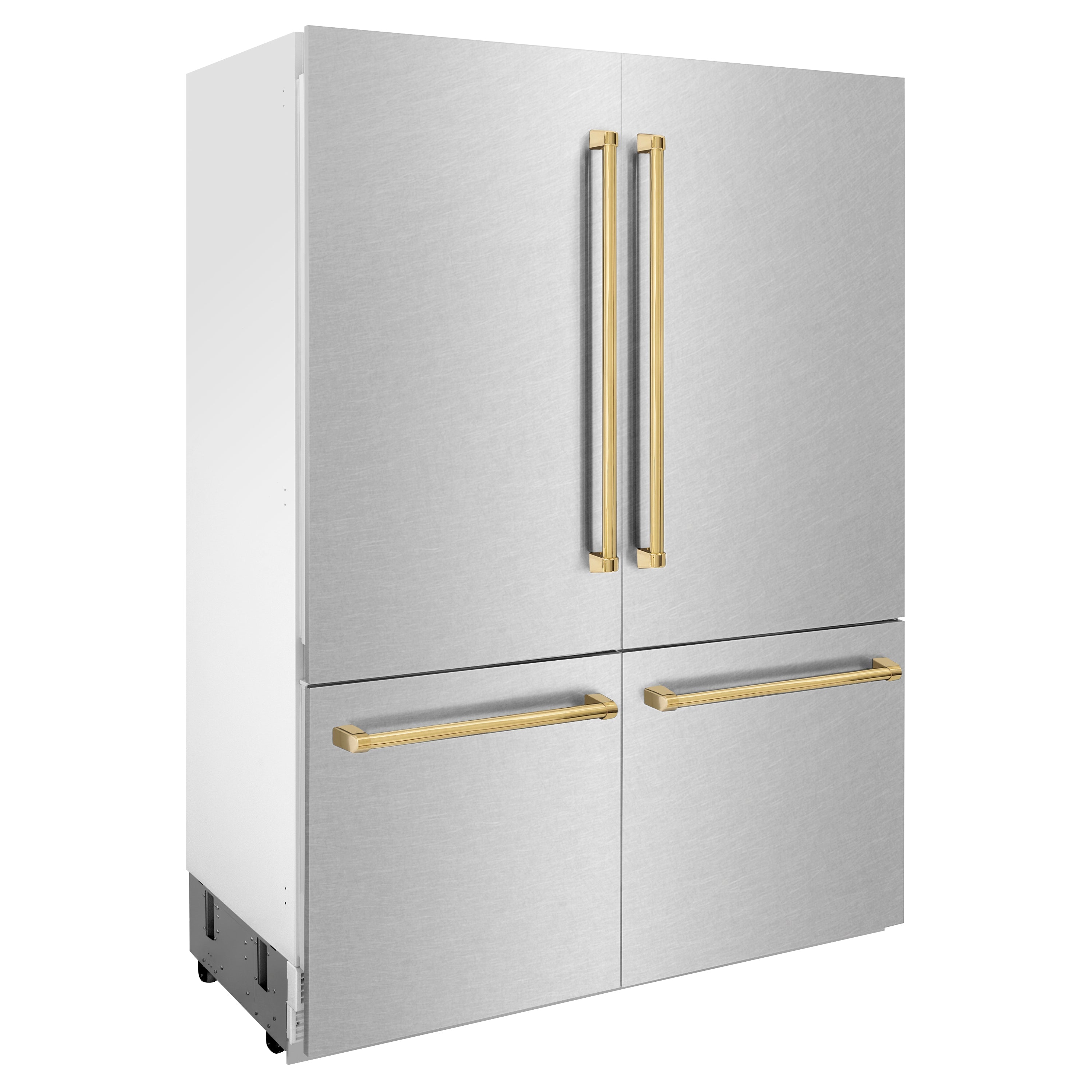 ZLINE Autograph Edition 60 in. 32.2 cu. ft. French Door Built-In Bottom Freezer Refrigerator with Water Dispenser and Ice Maker in Satin Stainless Steel with Matte Black Accents (RBIVZ-SN-60-MB)