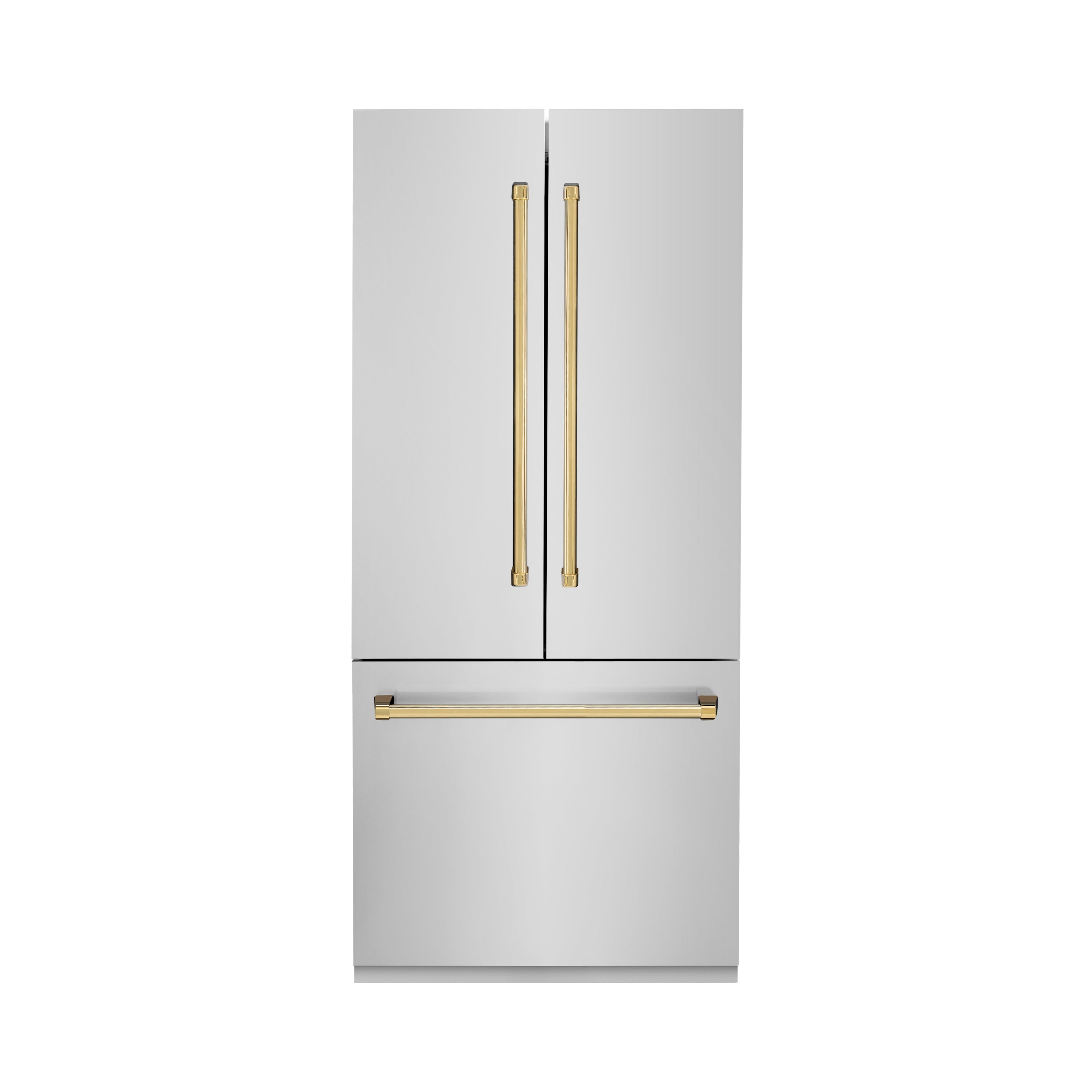 ZLINE Autograph Edition 36 in. 19.6 cu. ft. French Door Built-In Bottom Freezer Refrigerator with Water Dispenser and Ice Maker in Stainless Steel with Polished Gold Accents (RBIVZ-304-36-G)