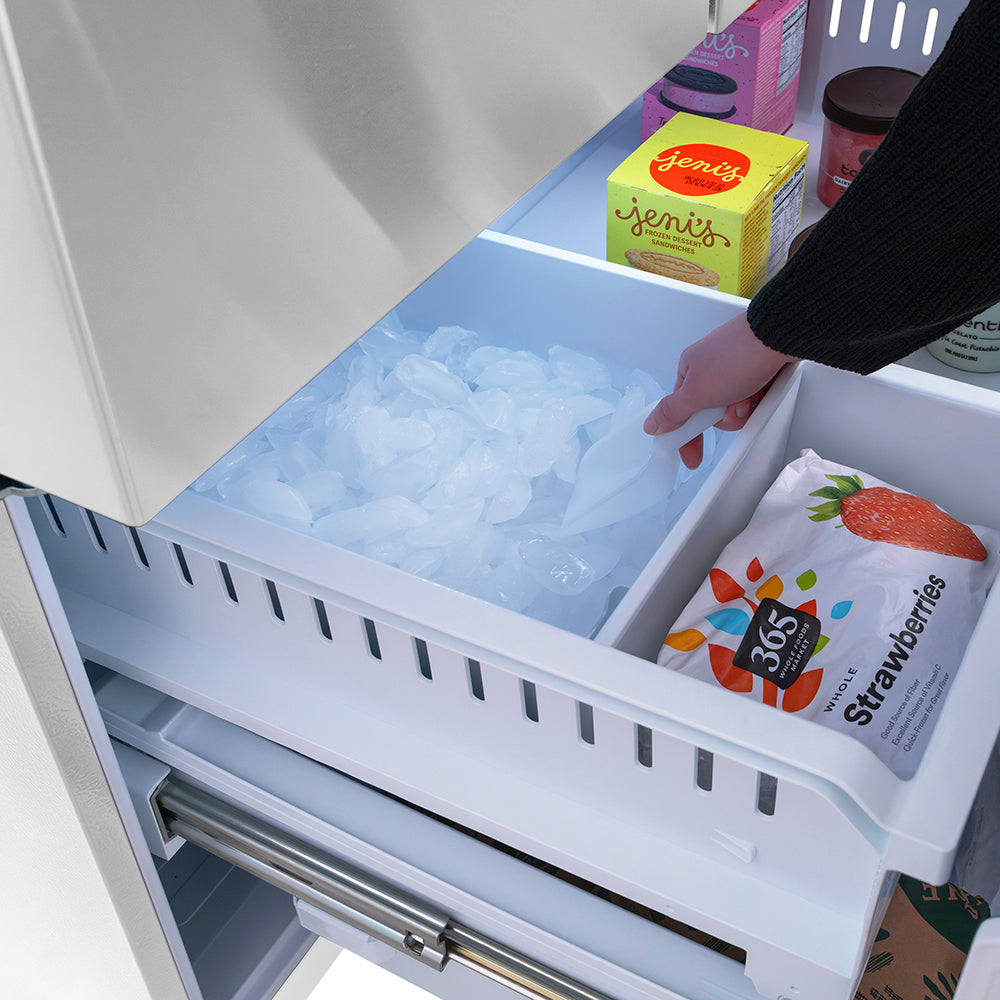 ZLINE Autograph Edition 36 in. 28.9 cu. ft. Standard-Depth French Door External Water Dispenser Refrigerator with Dual Ice Maker in Fingerprint-Resistant Stainless Steel and Champagne Bronze Helix Handles (RSMZ-W-36-KCB)